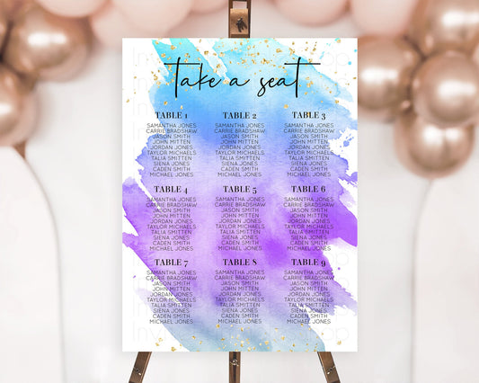 Editable Rainbow Seating Chart Pastel Seating Chart Colorful Pastel Watercol