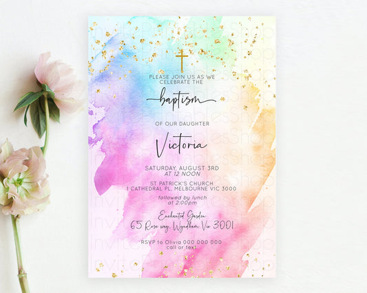 Editable Pastel Baptism Invitation Pastel Colors Watercolor Baptism 1st Birt