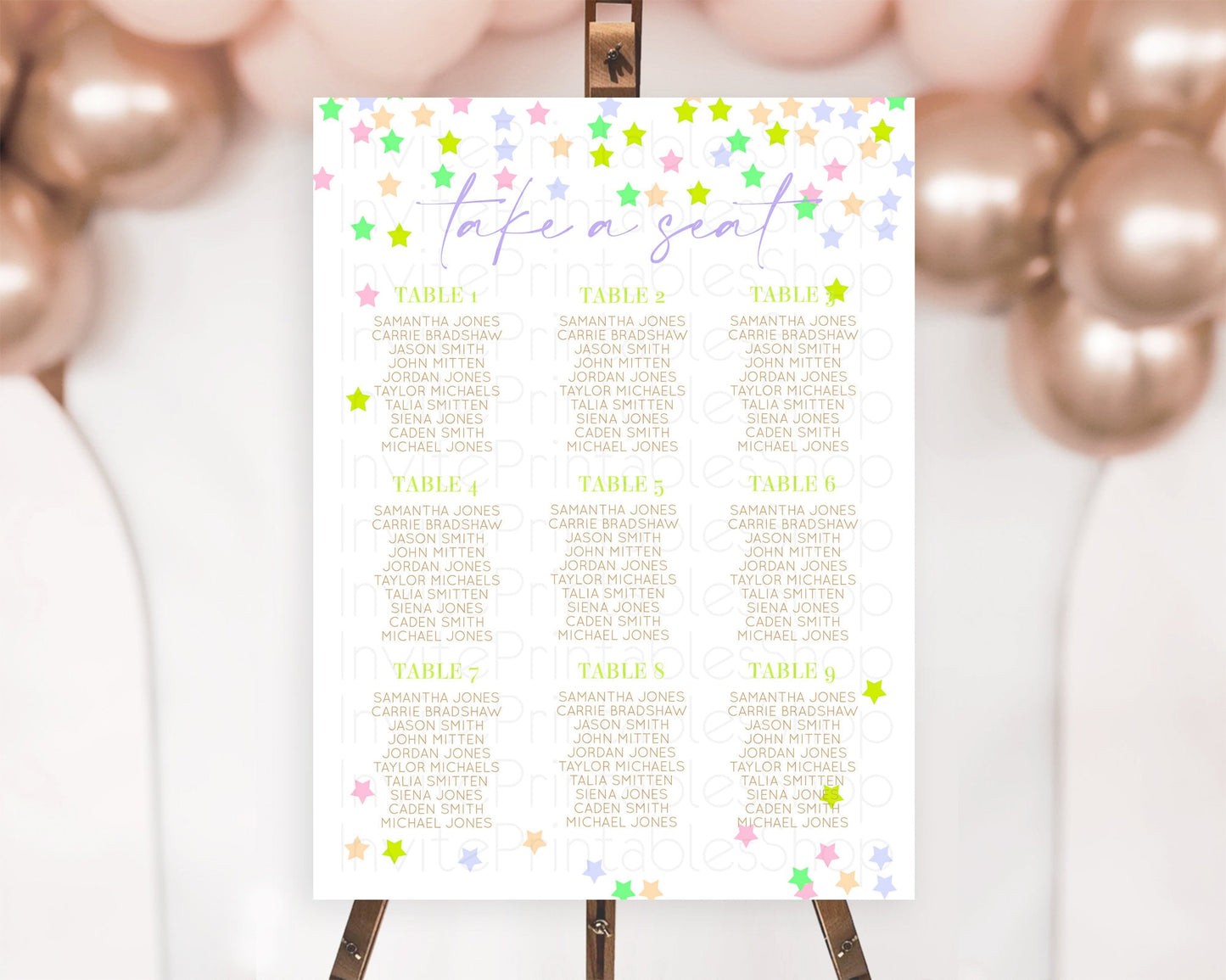 Star Seating Chart Pastel Stars Seating Chart Shooting Star Sprinkle Stars Rainbow Colorful Confetti Twinkle Little Star Decor D10396