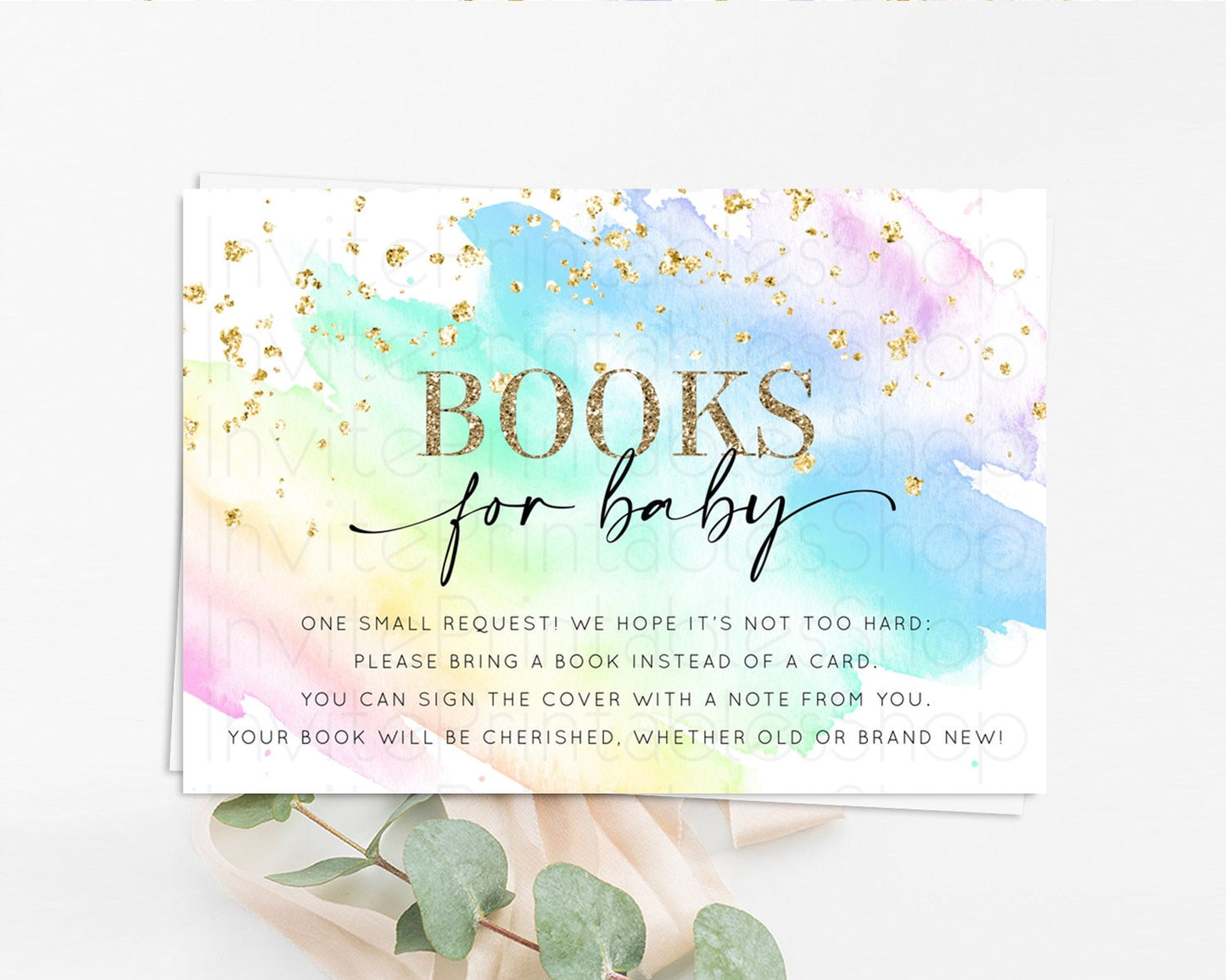 Pastel Books For Baby Card Pastel Rainbow Book Insert Colorful Ombre Watercolor Book Card Confetti Glitter Baby Book Poem Request D10640