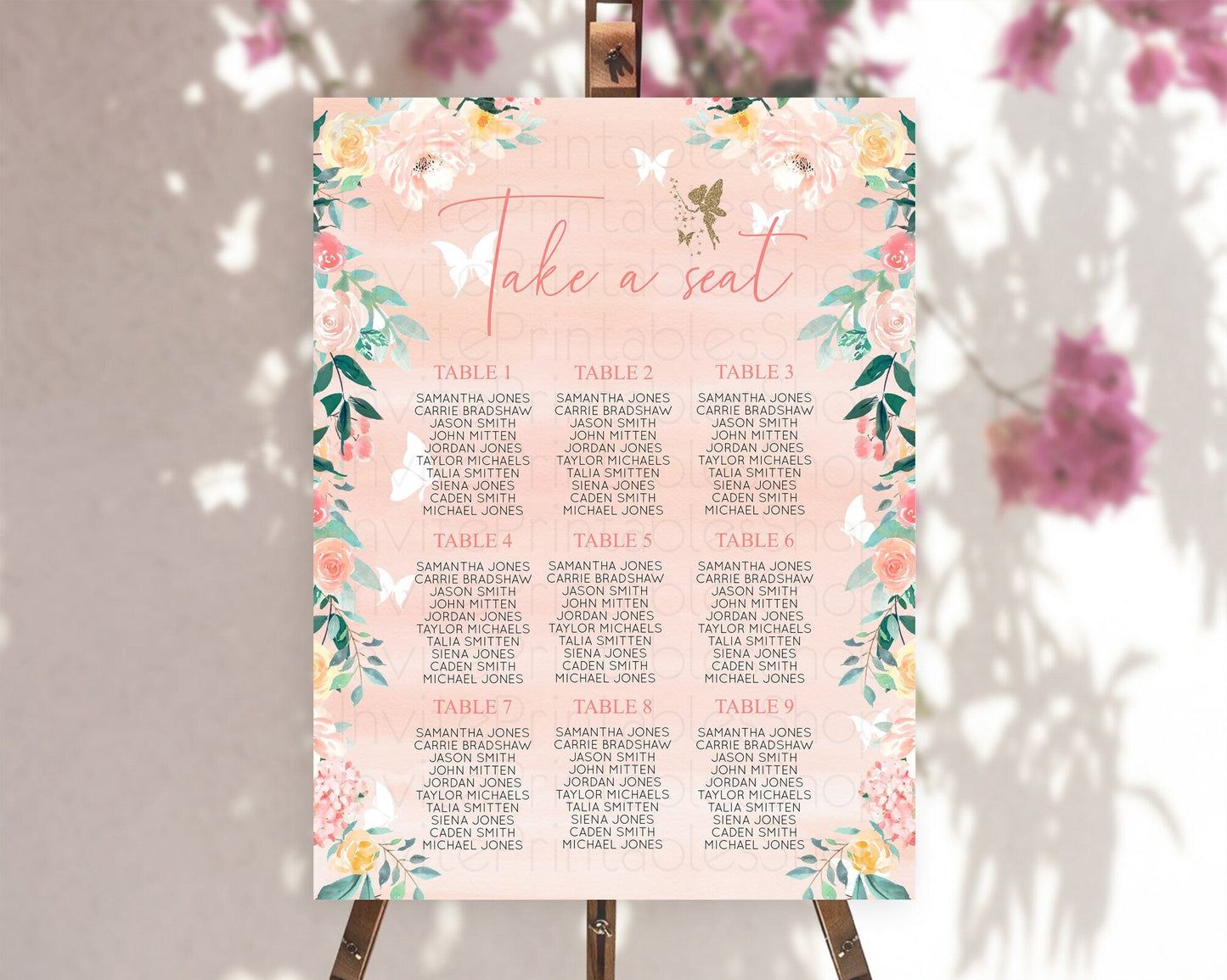 Fairy Seating Chart Pastel Fairy Seating Chart Fairy Tea Party Fairy Garden Seating Sign Enchanted Garden Floral Butterfly Decor D10792
