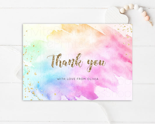 Editable Pastel Rainbow Thank you Colorful Watercolor Folded Gift Cards Cust