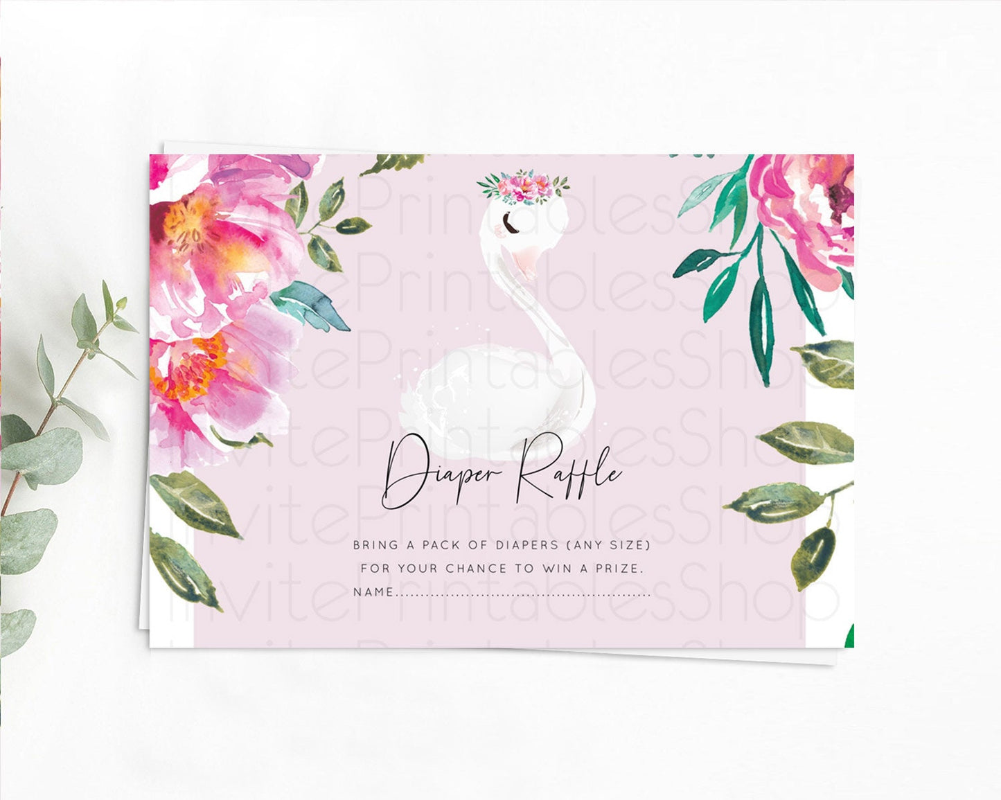 Swan Diaper Raffle Card Swan Princess Ballet Diaper Raffle Insert Enchanted Swan Lake Diaper Ticket Secret Garden Floral Raffle Game D10757