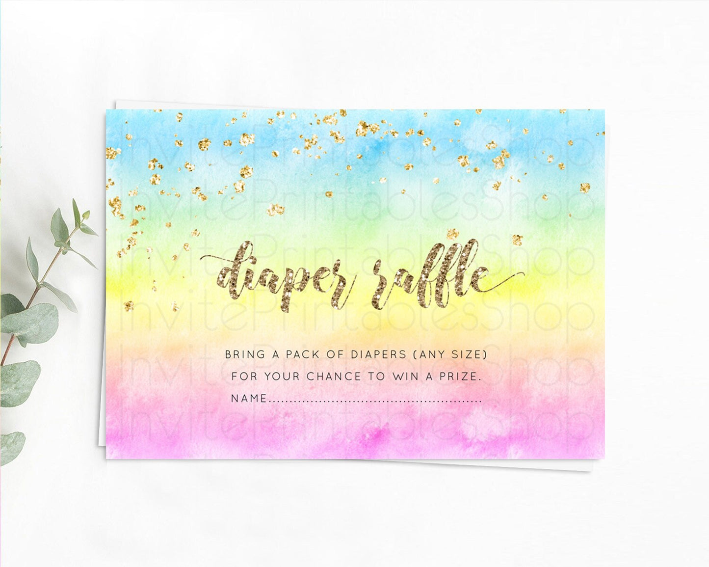 Pastel Diaper Raffle Card Pastel Rainbow Diaper Raffle Insert Colorful Ombre Watercolor Diaper Ticket Confetti Glitter Raffle Game D10479