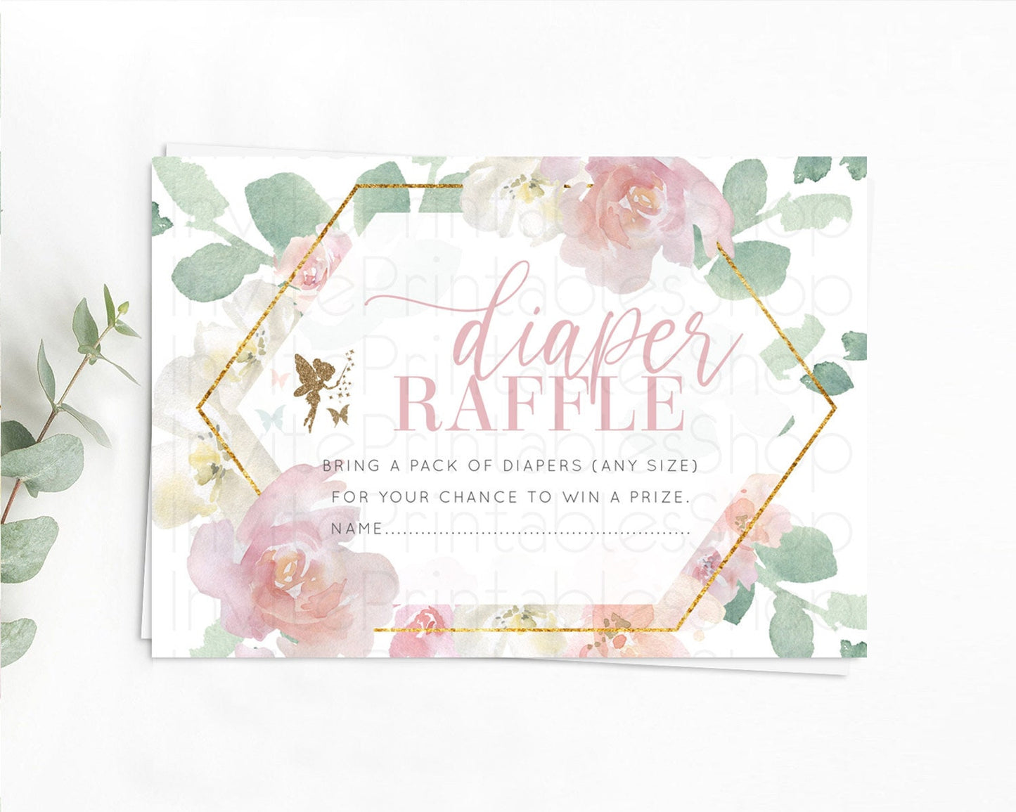 Fairy Diaper Raffle Card Fairy Diaper Insert Enchanted Garden Fairy Diaper Ticket Pastel Floral Butterfly Secret Garden Raffle Game D10965