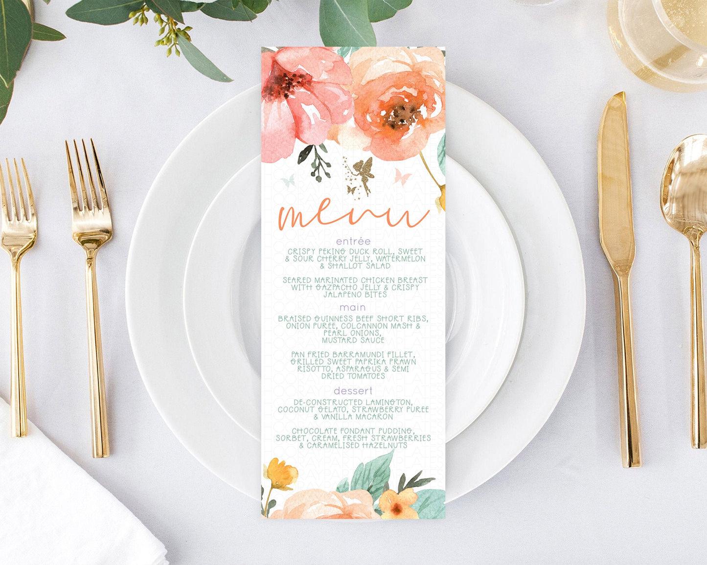 Fairy Menu Fairy Menu Template Enchanted Garden Pastel Floral Butterfly Table Décor Fairy Secret Garden Dinner Dessert Food Menu D10346