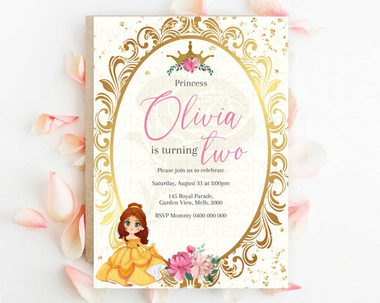 Princess Birthday Invitation Castle Invitation Royal Birthday Fairy Tale Enchanted Mirror Pastel Floral Garden 1st First Birthday D10739