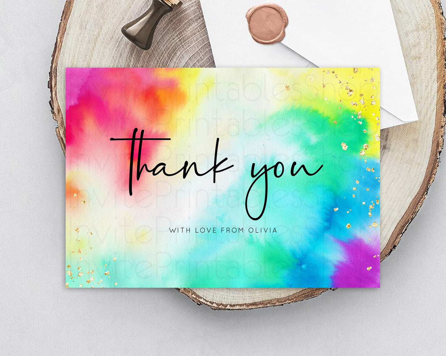 Tie Dye Thank You Rainbow Tie Dye Thank You Card Pastel Birthday Thank You Colorful Pastel Cards Rainbow Teacher Thank You Card D10462