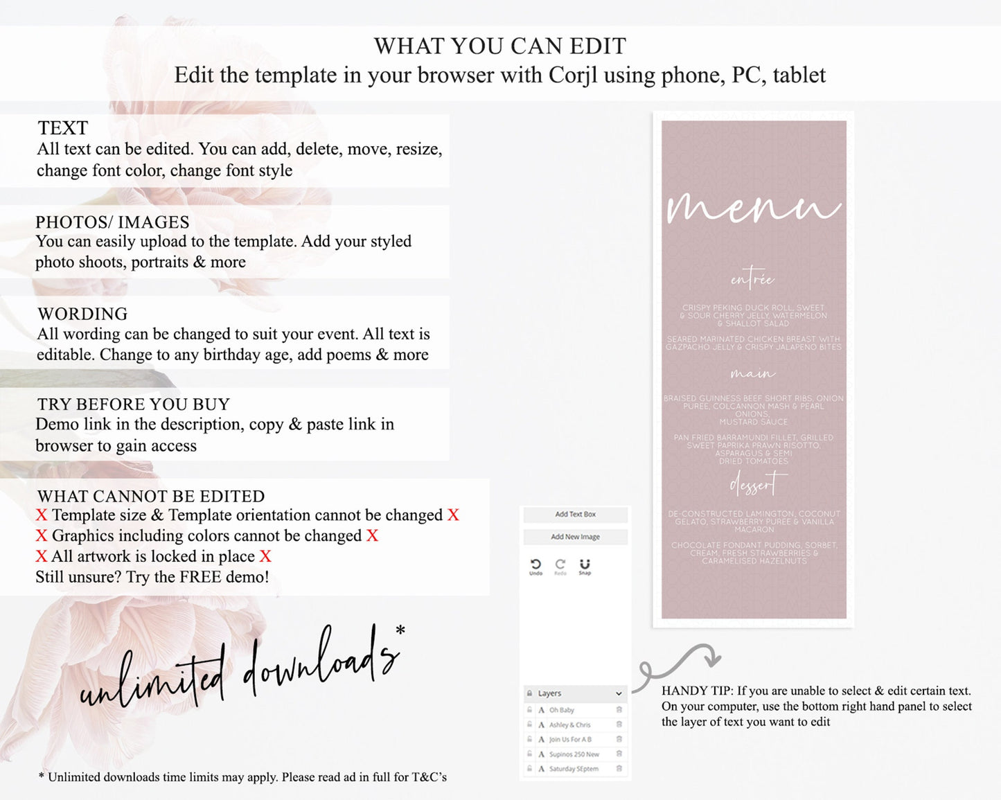 Pink Menu Pastel Pink Menu Template Pink Minimalist Table Decor Modern Pink Menu Simple Pink Dinner Dessert Menu Party Food Menu D10936