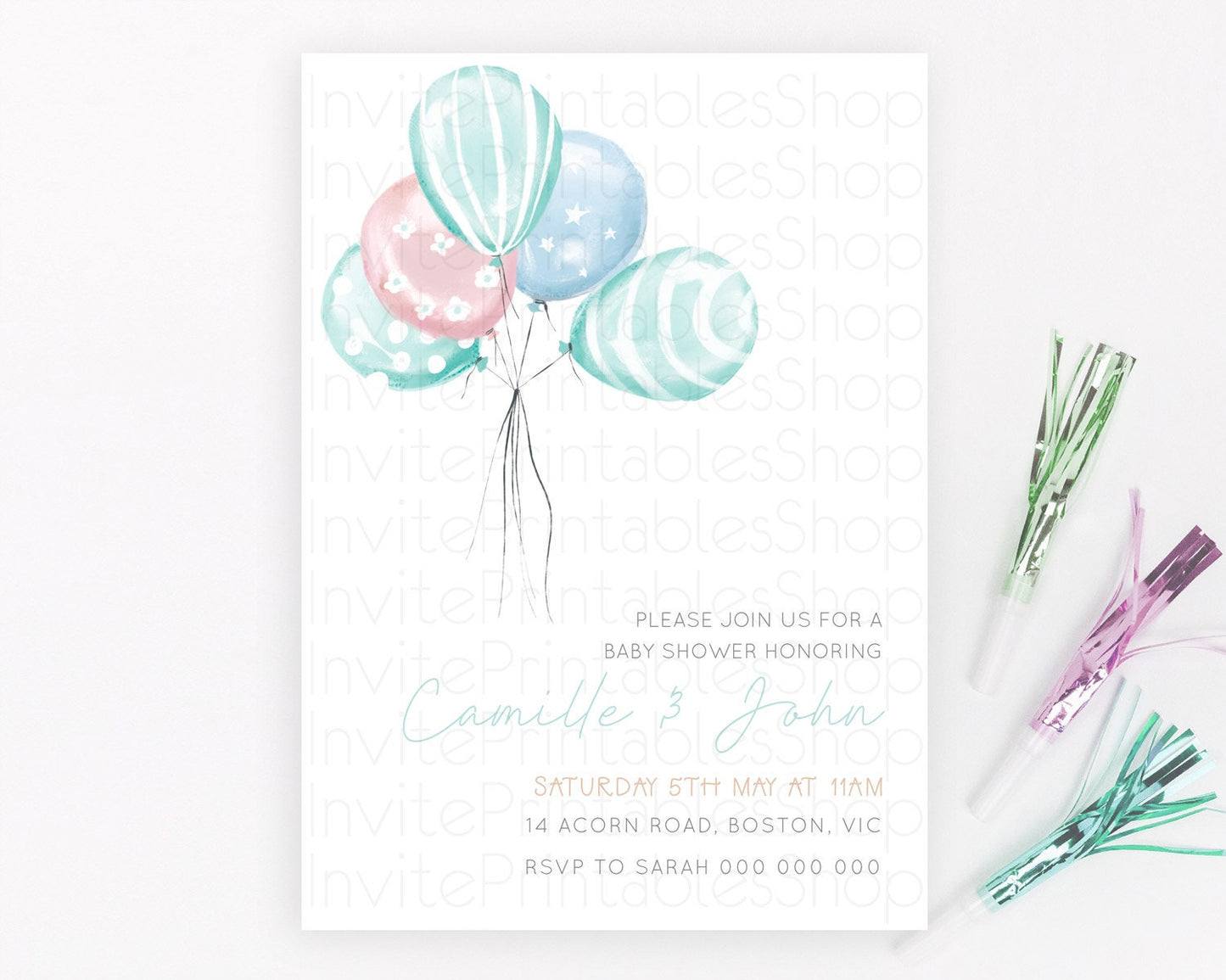 Pastel Blue Balloon Baby Shower Invitation Pastel Balloon Invitation Pastel Blue Pink Invitation Balloon Baby Shower Theme d22997