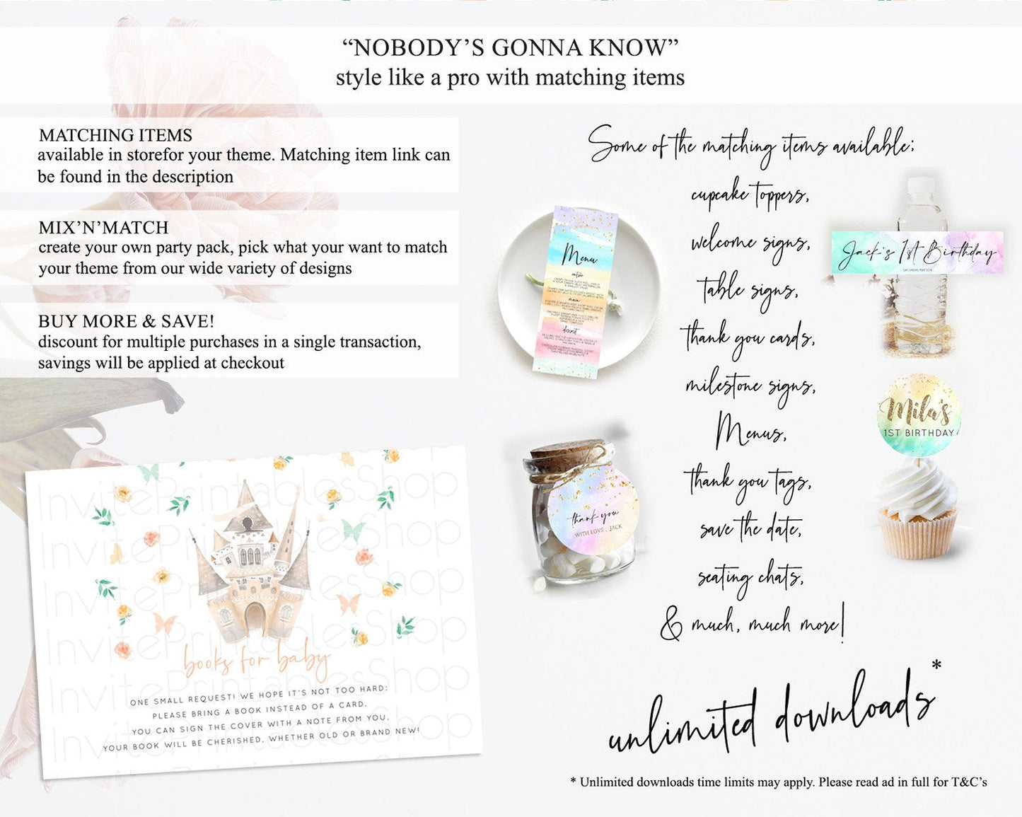 Princess Books For Baby Card Castle Book Card Insert Secret Garden Enchanted Castle Pastel Floral Garden Baby Shower Poem Request D10363