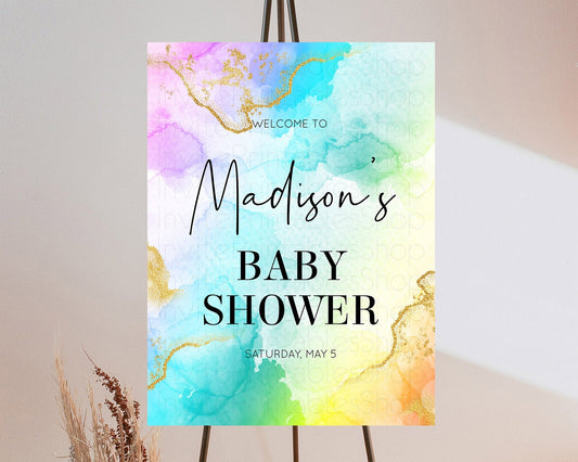 Editable Pastel Baby Shower Welcome Sign Pastel Rainbow Welcome Sign Colorfu
