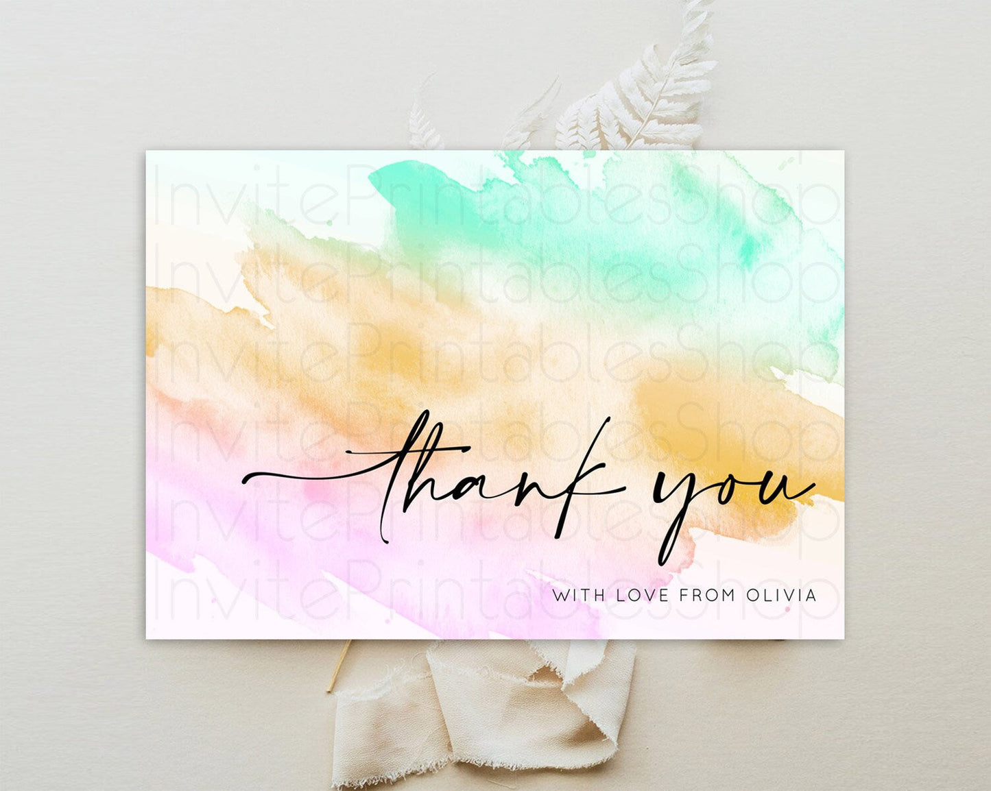 Pastel Thank You Rainbow Thank You Card Colorful Pastel Birthday Thank You Card Confetti Watercolor Pastel Teacher Thank You Cards D10962