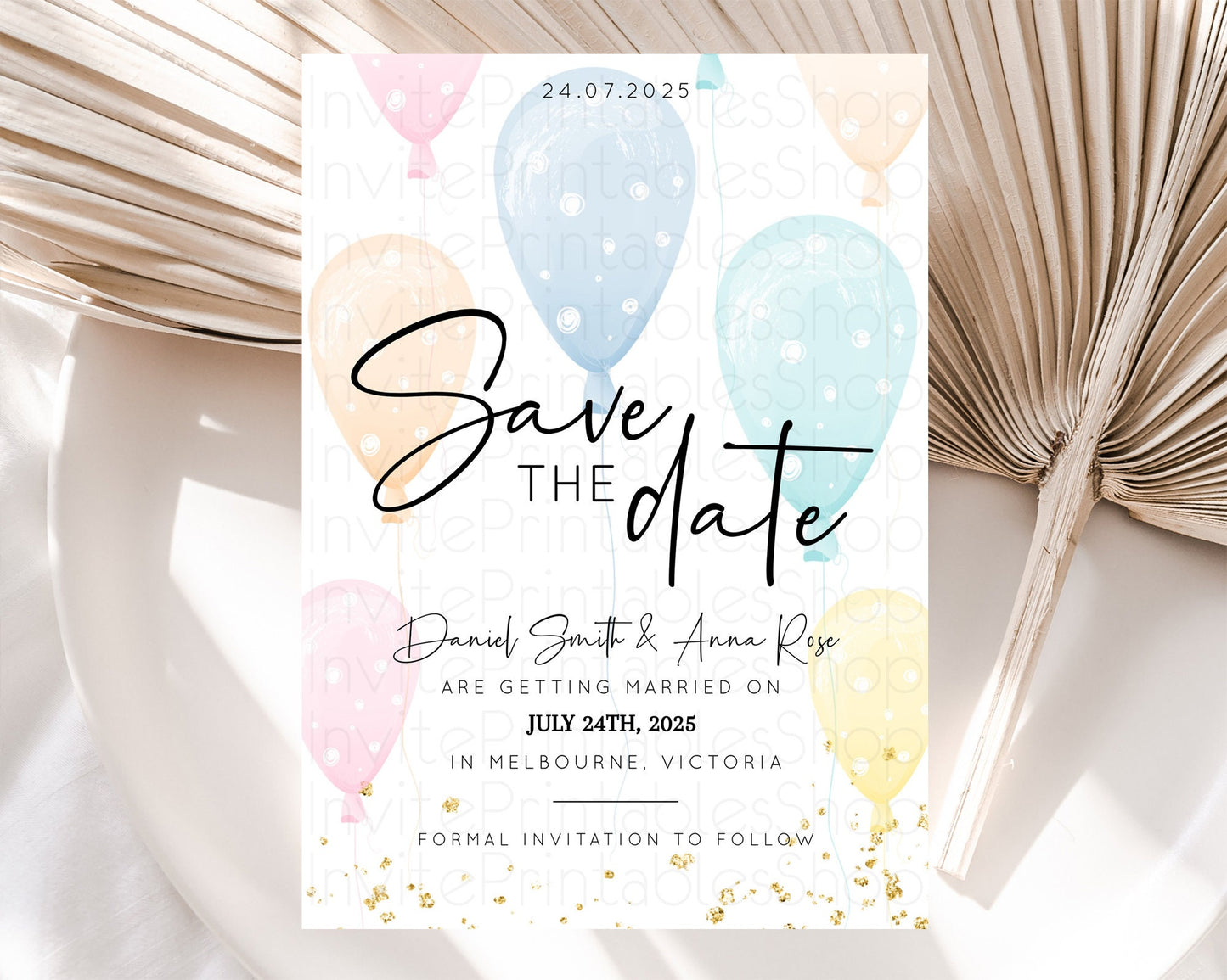 Pastel Balloons Save The Date Rainbow Confetti Balloon Party Colorful Balloon Save The Date Template Birthday Baby Shower Baptism  D10776