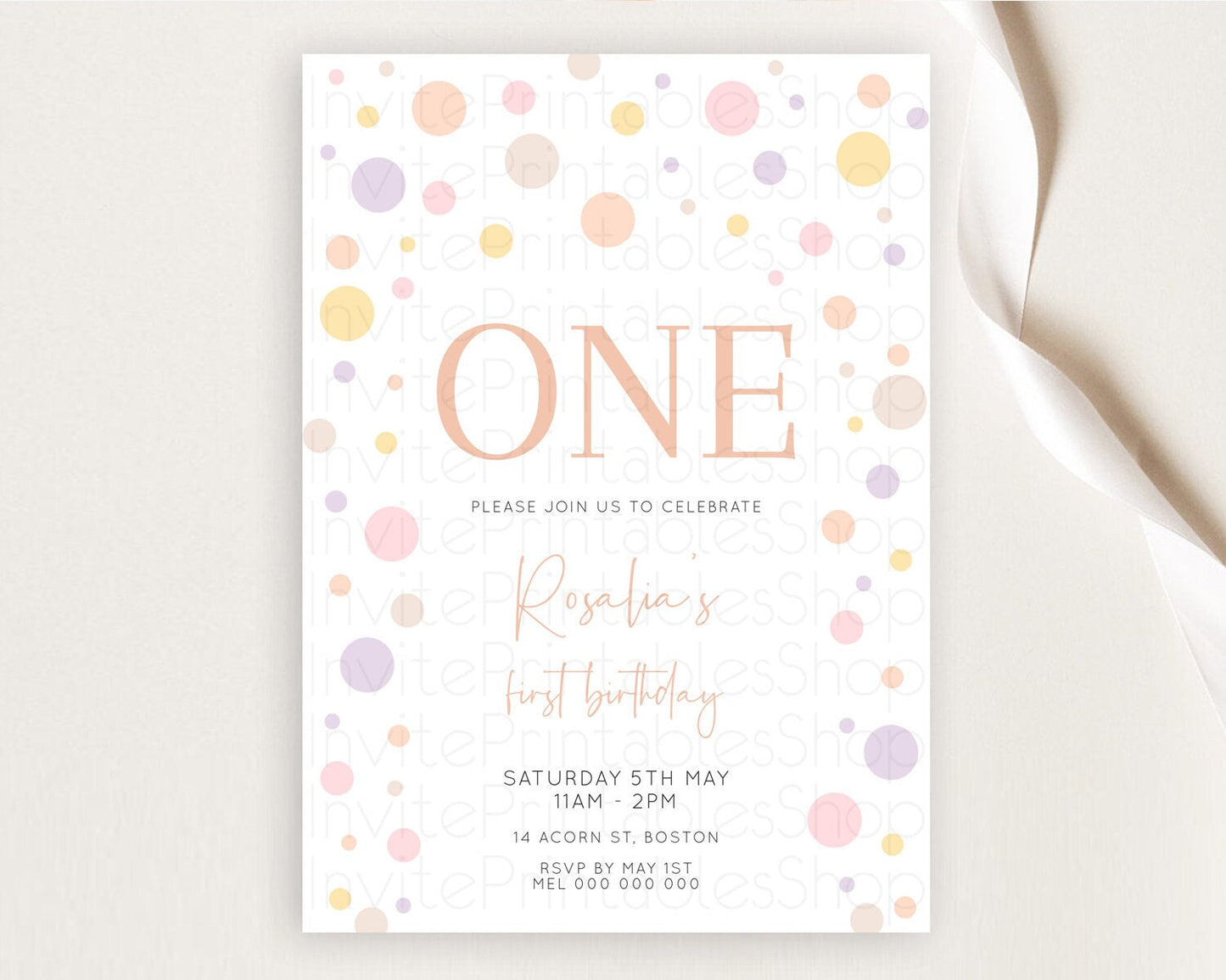 Pastel Birthday Invitation Pastel Confetti Birthday Invitation Bubbles Invitation Colorful Rainbow Confetti 2nd 1st First Birthday D10759
