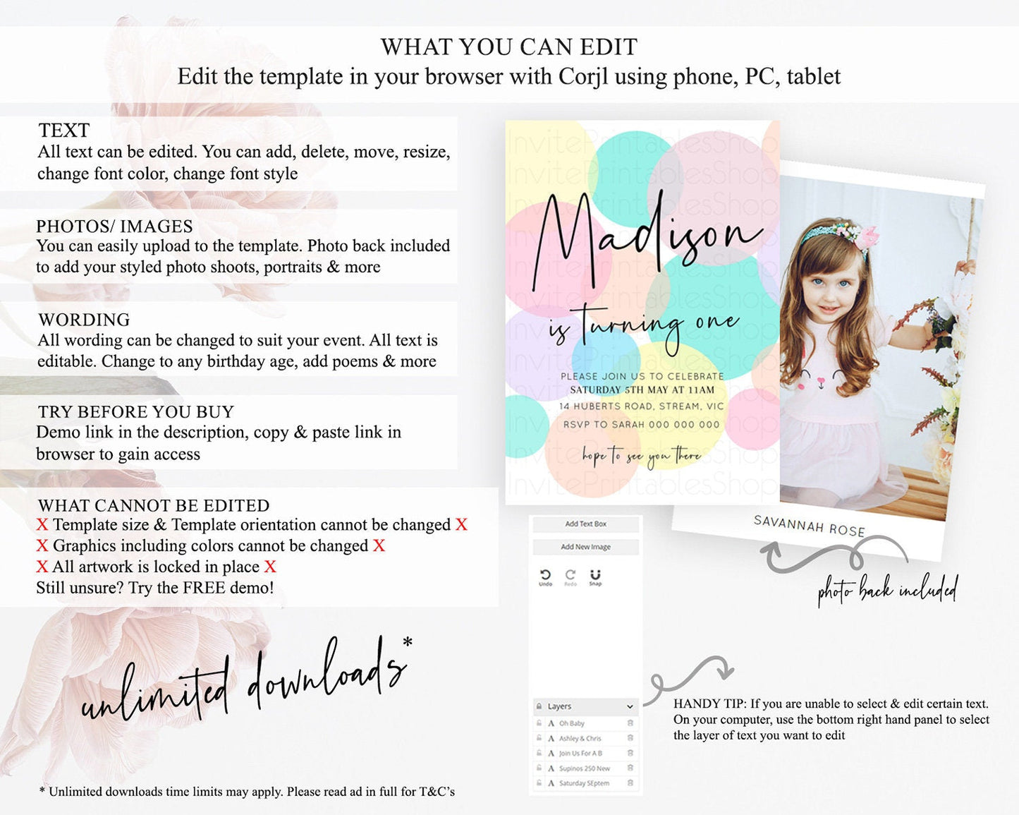 Pastel Birthday Invitation Pastel Confetti Birthday Invitation Bubbles Invitation Colorful Rainbow Confetti 2nd 1st First Birthday D10223