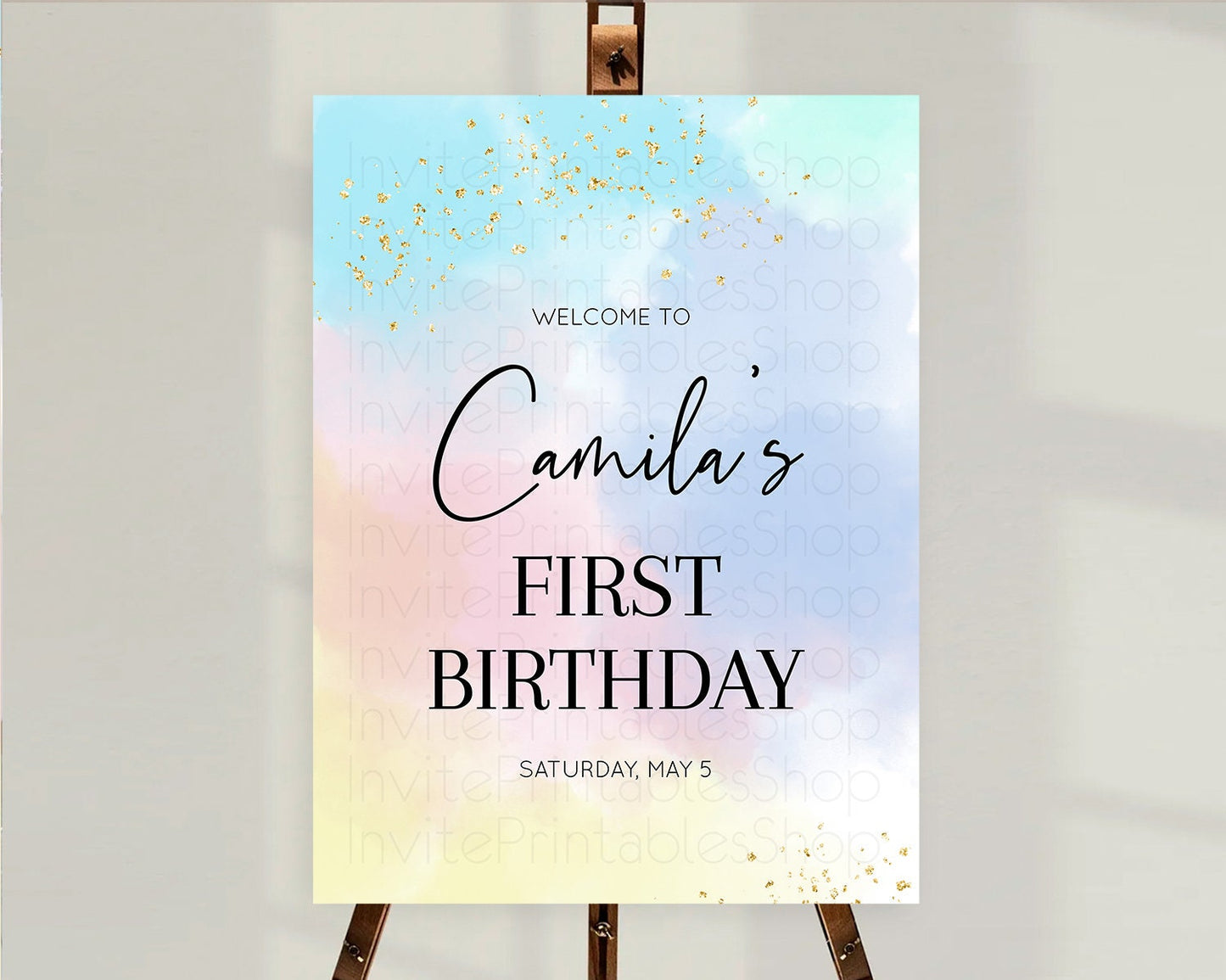 Pastel Welcome Sign Pastel Rainbow Welcome Sign Colorful Rainbow Confetti Watercolor Glitter Pastel First Birthday Welcome Sign D10368