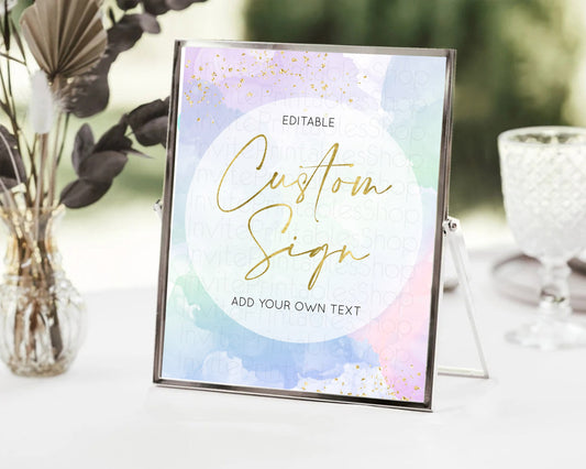 Editable Pastel Sign Ombre Table Sign Decor Pastel Ombre Rainbow Watercolor