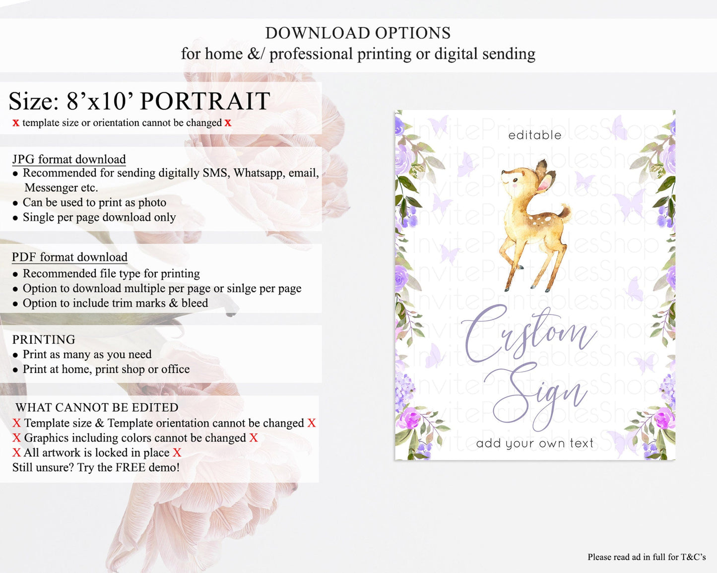 Fawn Deer Sign Pastel Floral Deer Table Sign Decor Enchanted Forest Butterfly Party 1st Birthday Baptism Baby Shower Bridal Shower D10916