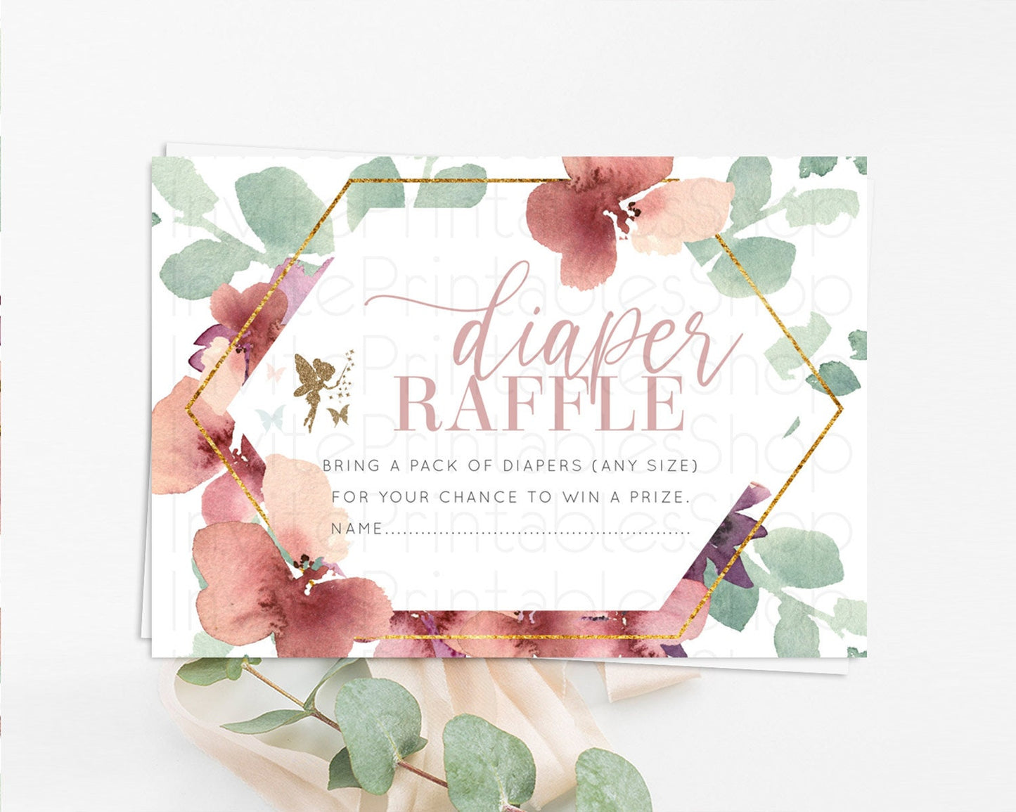 Fairy Diaper Raffle Card Fairy Diaper Insert Enchanted Garden Fairy Diaper Ticket Pastel Floral Butterfly Secret Garden Raffle Game D10460