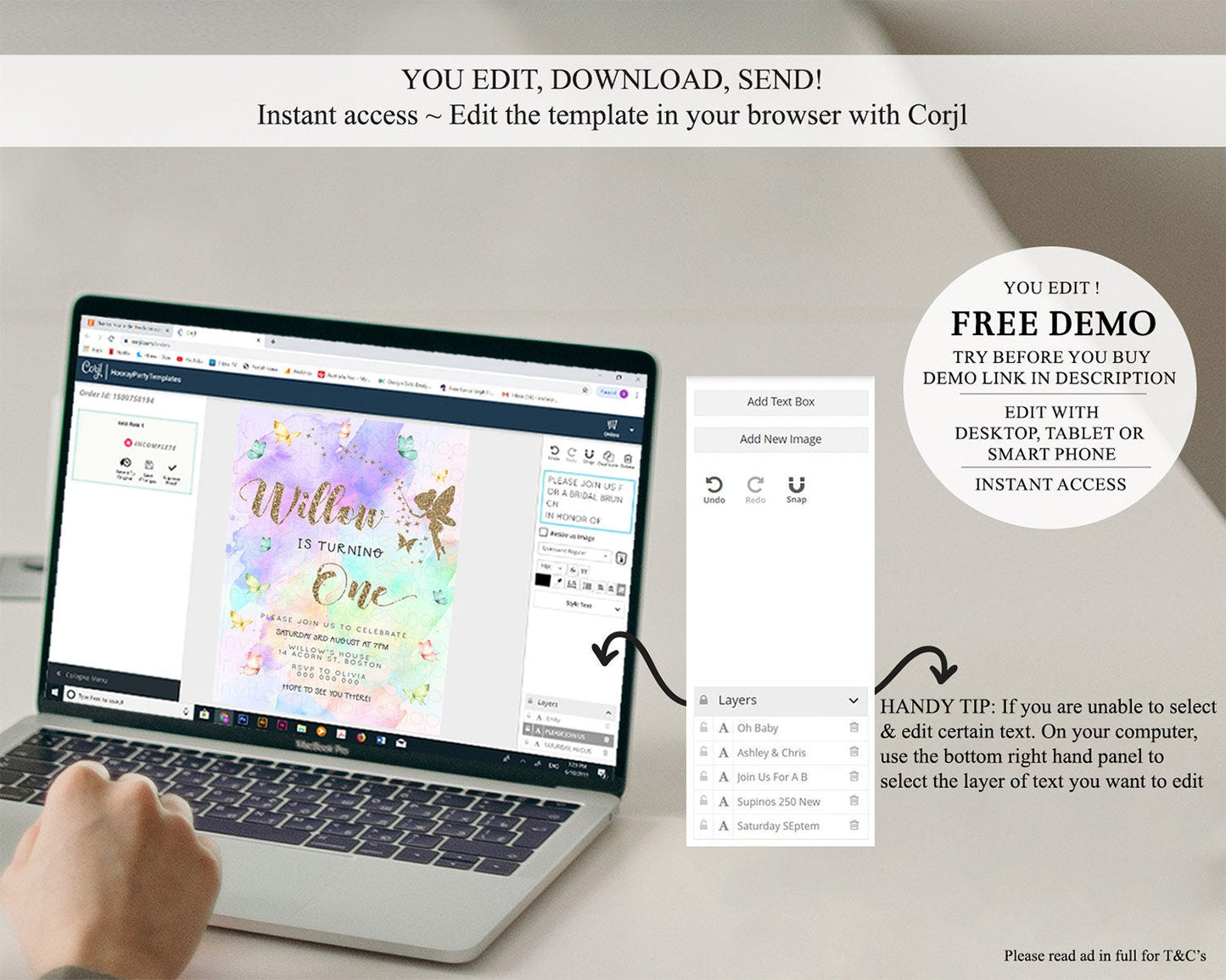 Pastel Fairy Birthday Invitation Pastel Butterflies Fairy Birthday Invitation Rainbow Ombre Watercolor 1st 2nd Birthday Invitation D23344