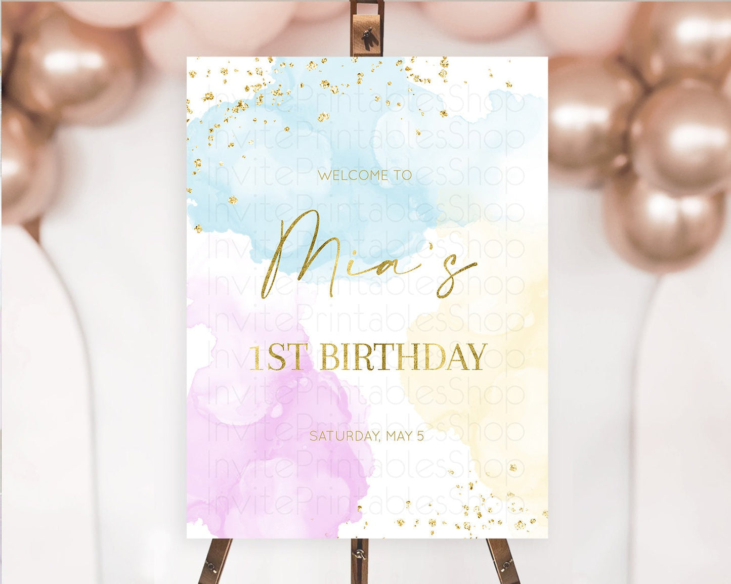 Pastel Welcome Sign Pastel Rainbow Welcome Sign Colorful Rainbow Confetti Watercolor Glitter Pastel First Birthday Welcome Sign D10204