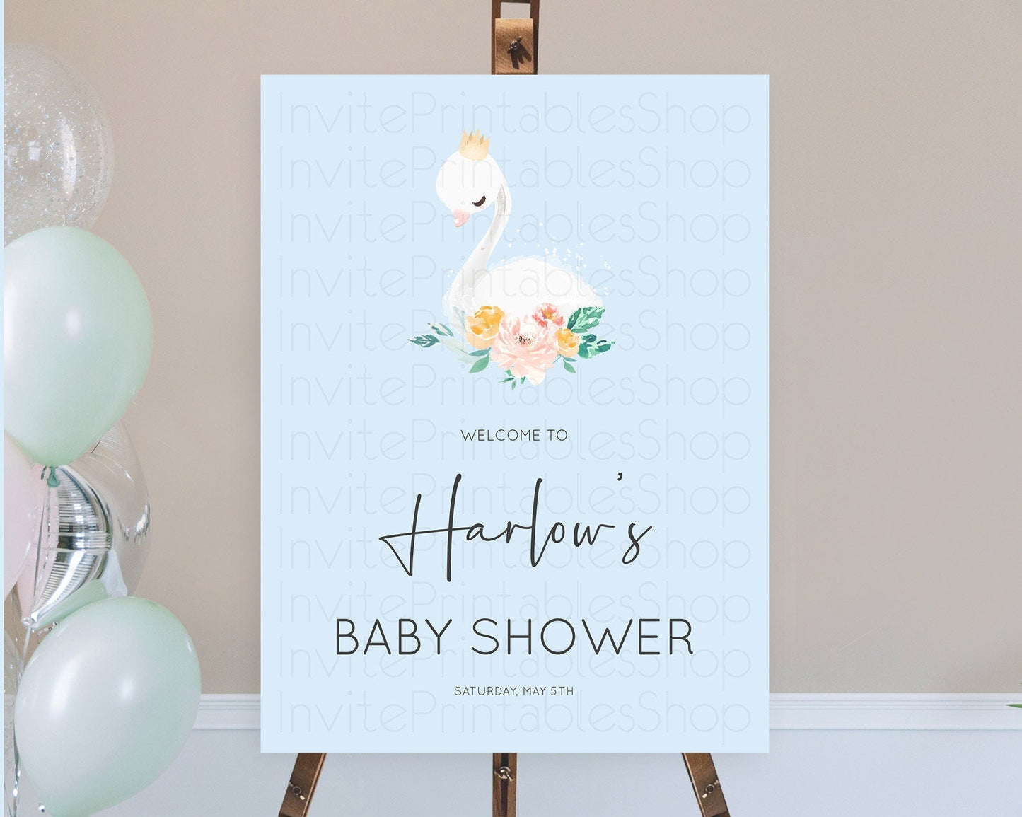 Swan Baby Shower Welcome Board Swan Princess Ballet Welcome Sign Enchanted Swan Lake Secret Garden Pastel Floral Swan Welcome Sign D10903