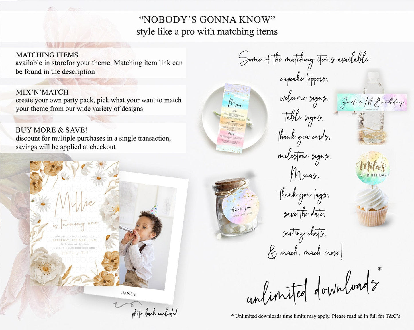 Secret Garden Invitation Wildflower Birthday Invitation Pastel Flowers Invite Enchanted Garden Boho Floral 3rd 2nd First Birthday D23355