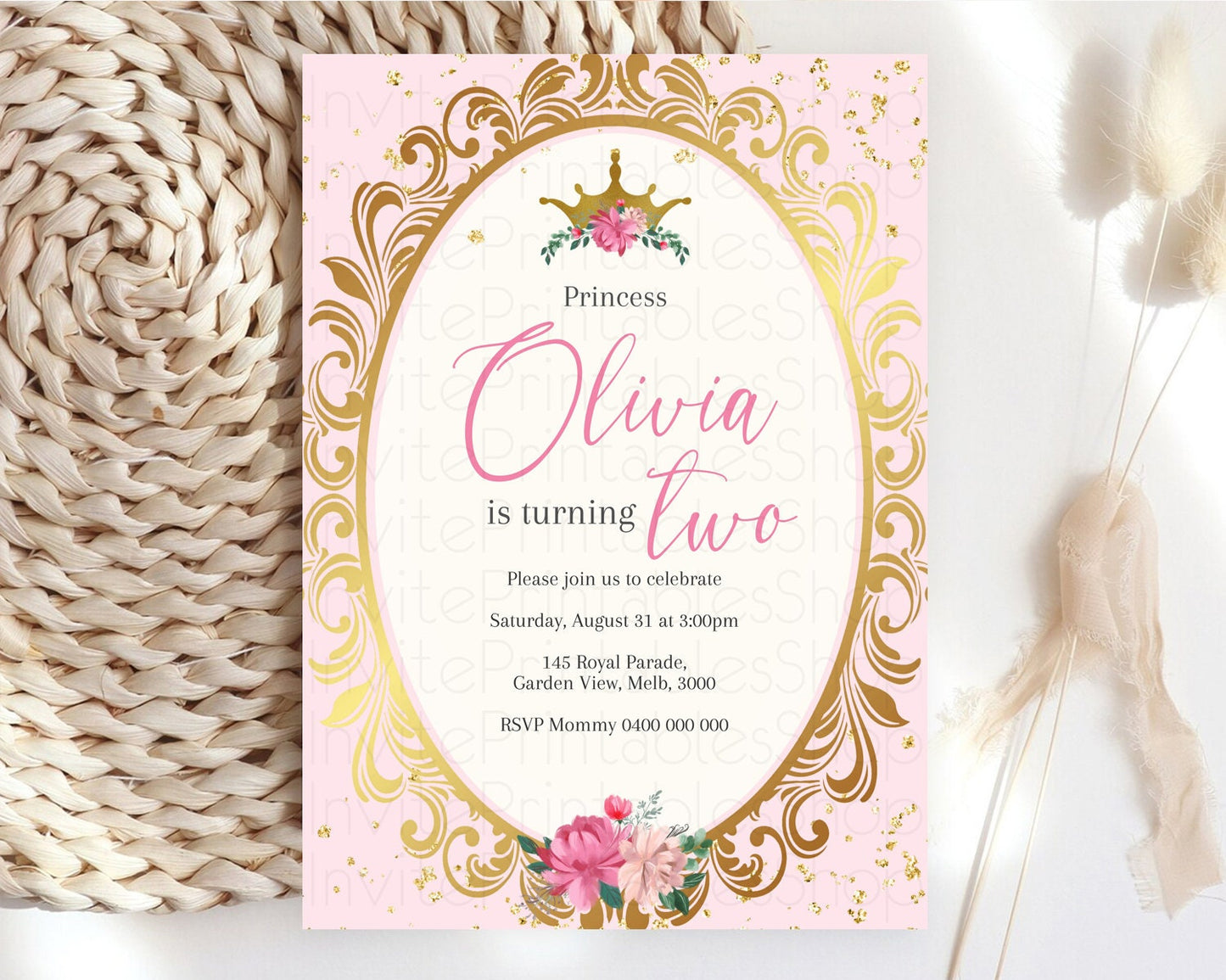 Princess Birthday Invitation Castle Invitation Royal Birthday Fairy Tale Enchanted Mirror Pastel Floral Garden 1st First Birthday D10743