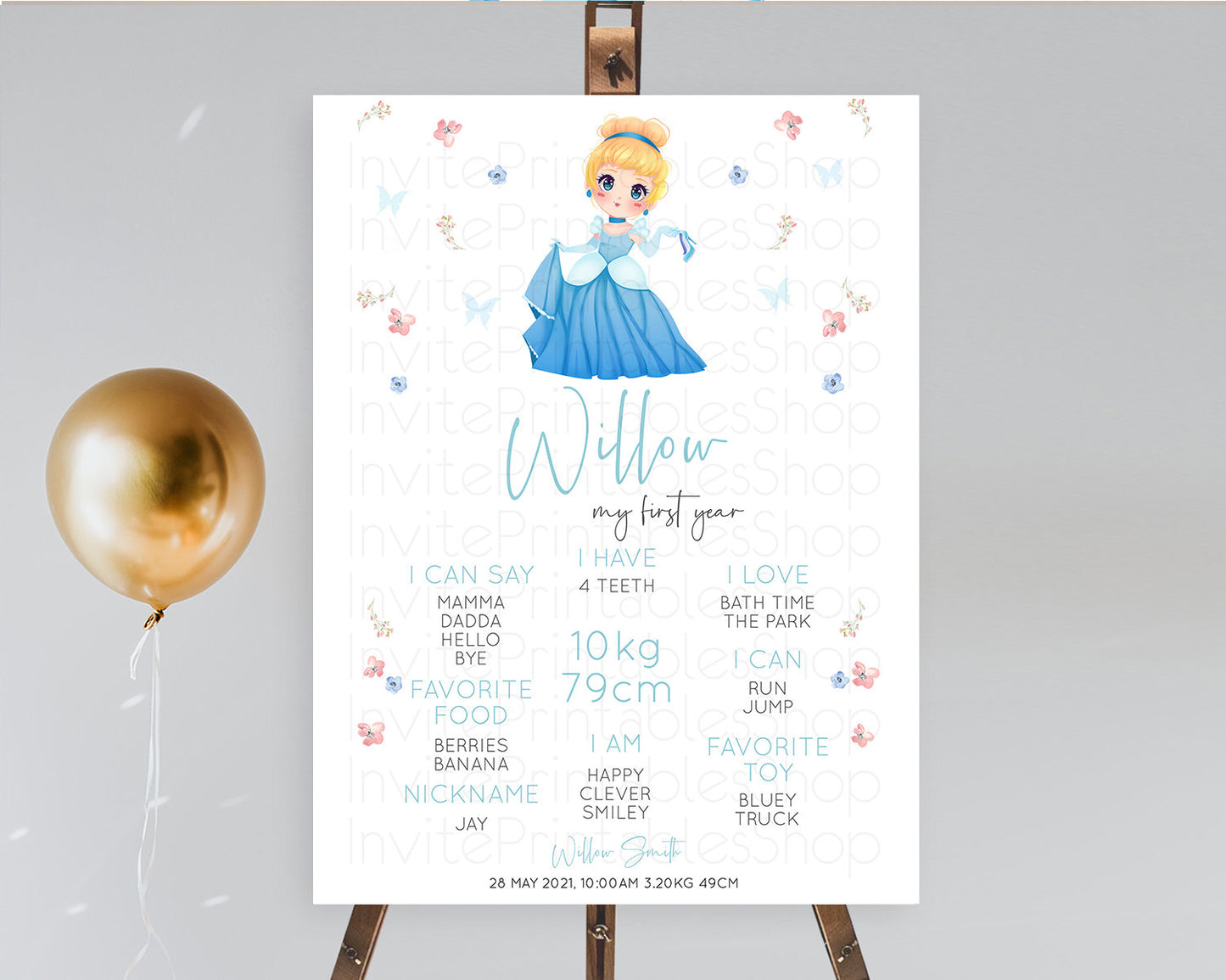 Princess First Birthday Milestone Poster Castle Milestone Board Secret Garden Enchanted Castle Pastel Floral Garden First Birthday D10354