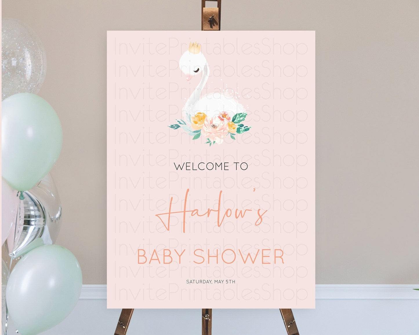 Swan Baby Shower Welcome Board Swan Princess Ballet Welcome Sign Enchanted Swan Lake Secret Garden Pastel Floral Swan Welcome Sign D10388