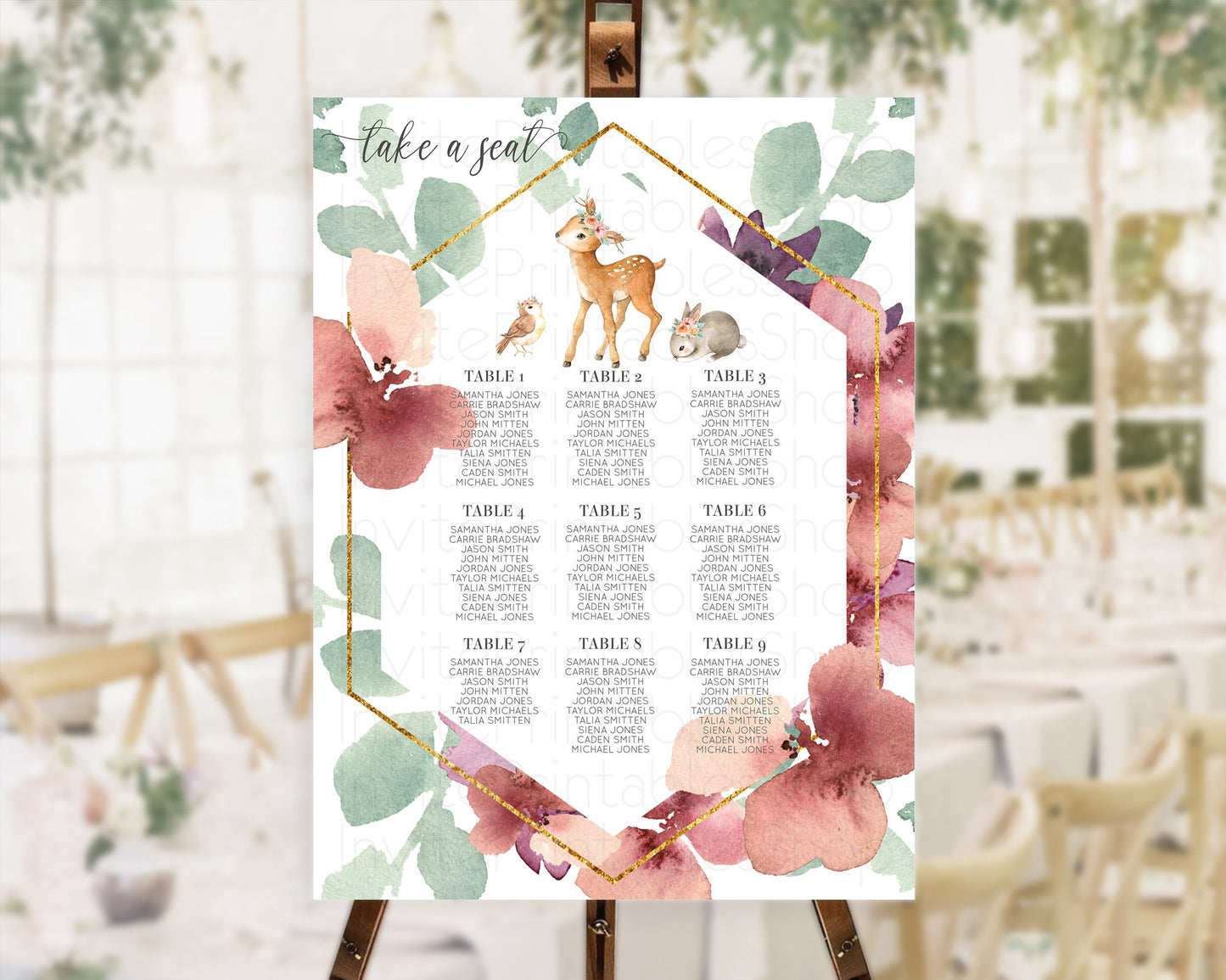 Fawn Seating Chart Deer Seating Chart Enchanted Forest Party Butterfly Pastel Flowers Whimsical Seating Chart Woodland Seating Sign D10913