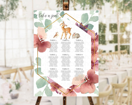 Fawn Seating Chart Deer Seating Chart Enchanted Forest Party Butterfly Pastel Flowers Whimsical Seating Chart Woodland Seating Sign D10913