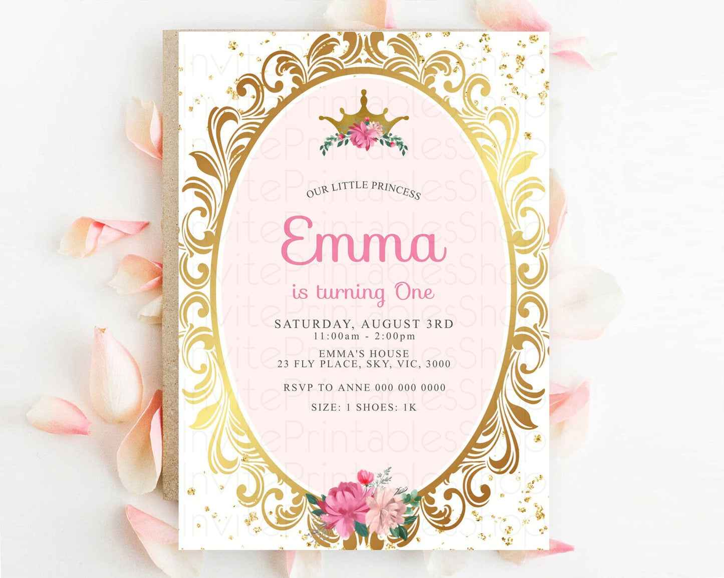 Princess Birthday Invitation Castle Invitation Royal Birthday Fairy Tale Enchanted Mirror Pastel Floral Garden 1st First Birthday D10128