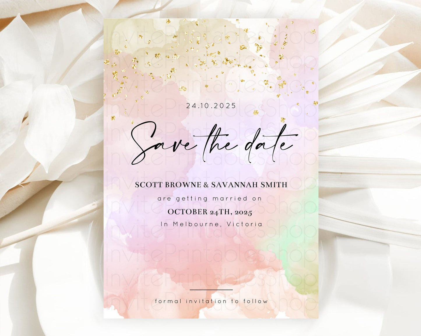 Pastel Save The Date Template Pastel Ombre Rainbow Watercolor Colorful Party For Birthday Baptism Baby Shower Wedding Bridal Shower D10627