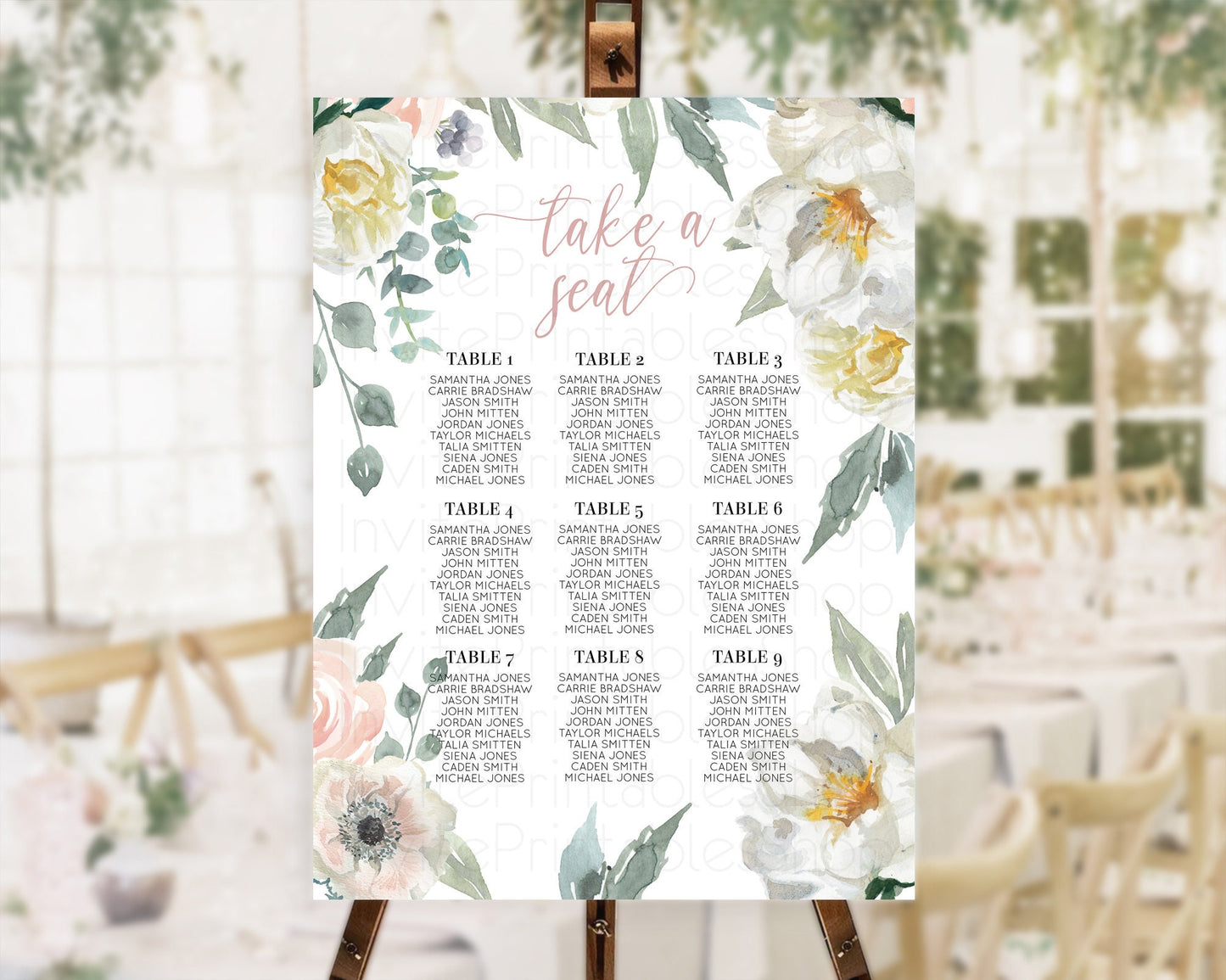 Editable Secret Garden Seating Chart Wildflower Seating Chart Pastel White F