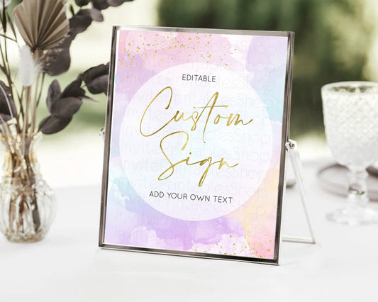 Editable Pastel Sign Ombre Table Sign Decor Pastel Ombre Rainbow Watercolor