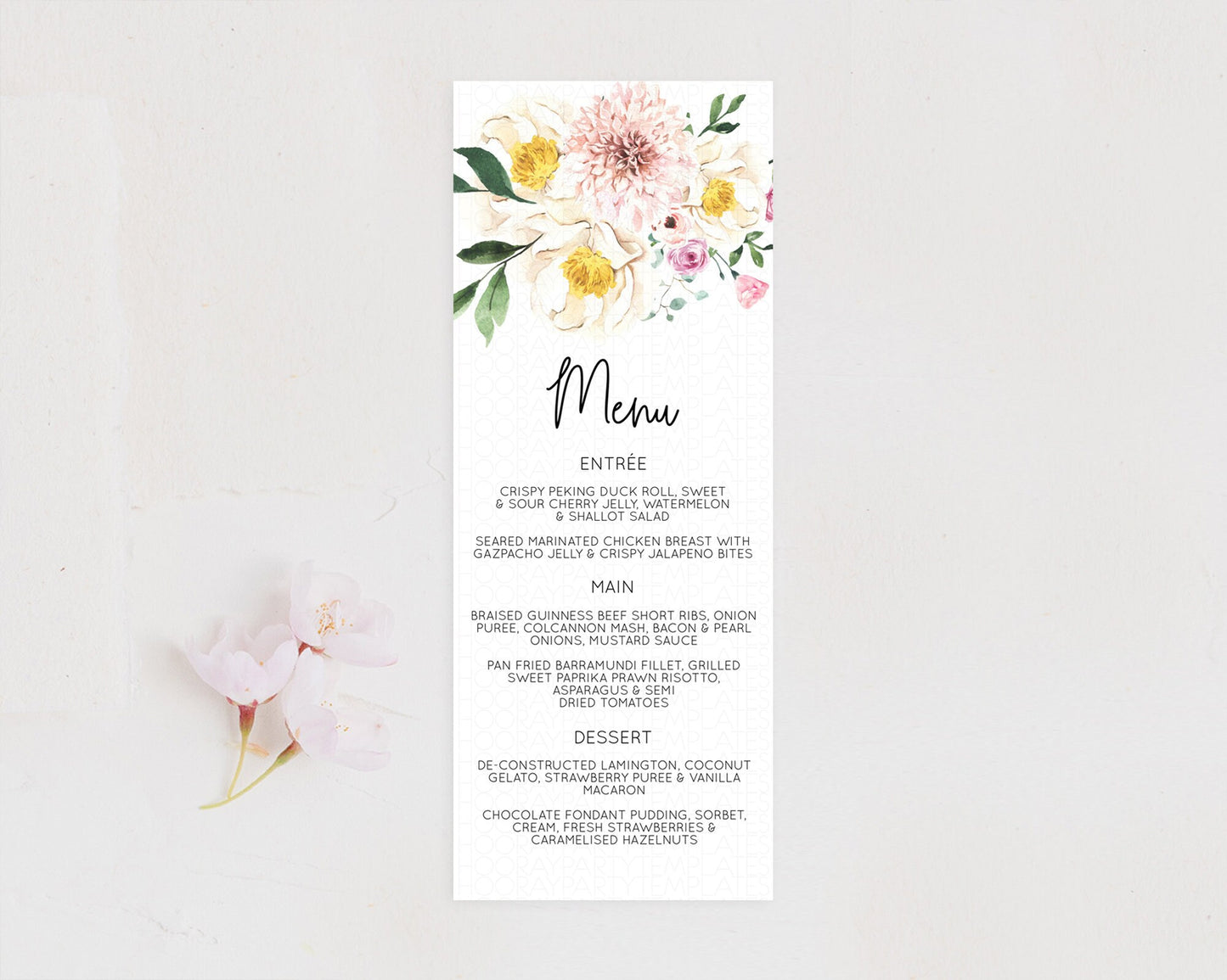 Secret Garden Menu Wildflower Menu Template Pastel Flower Garden Table Decor Boho Floral Dinner Dessert Floral Party Food Menu D11040