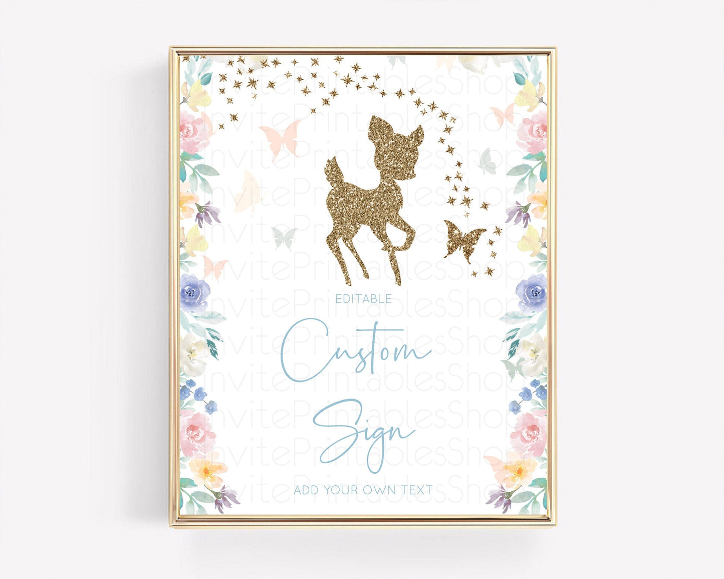 Fawn Deer Sign Pastel Floral Deer Table Sign Decor Enchanted Forest Butterfly Party 1st Birthday Baptism Baby Shower Bridal Shower D10878