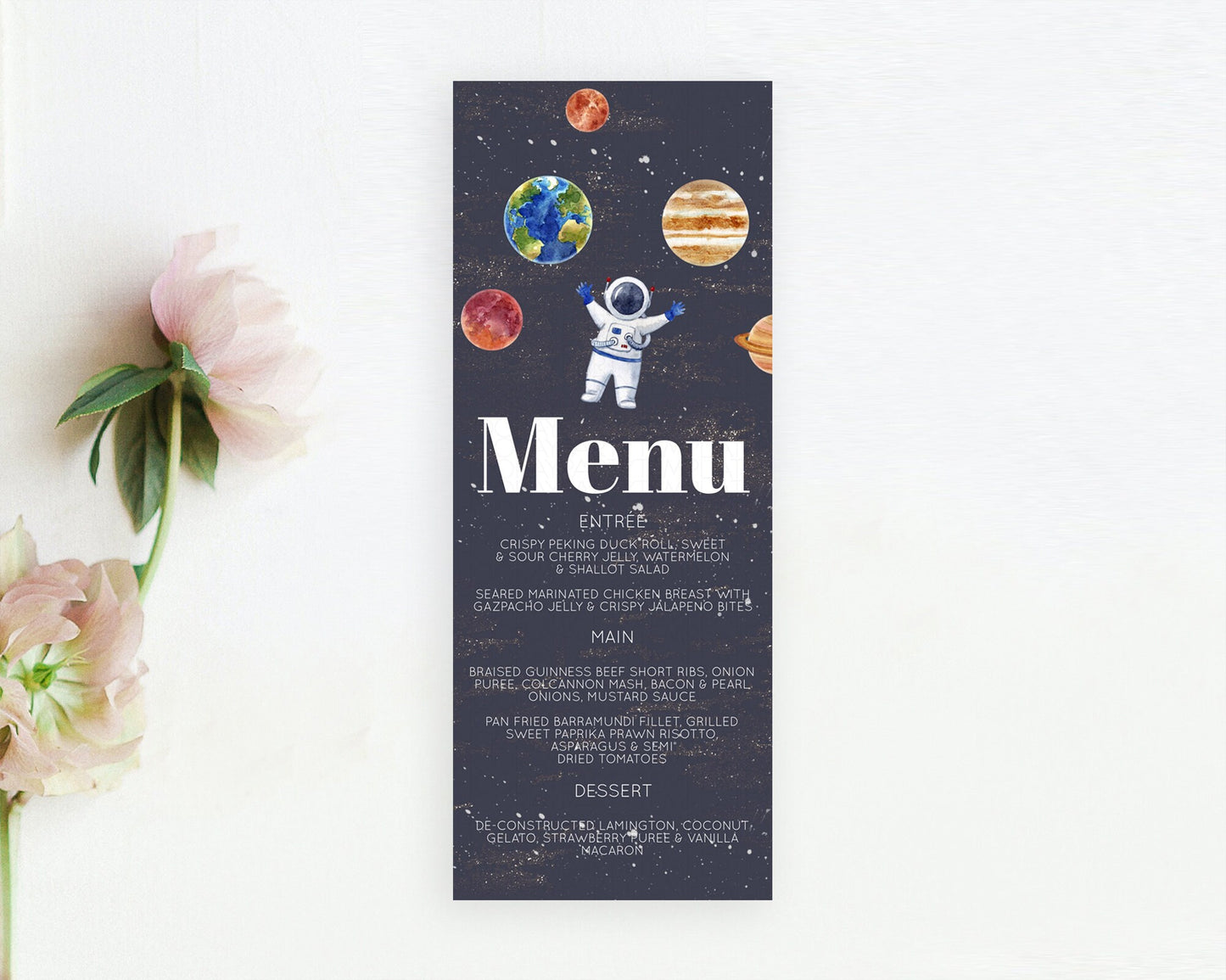 Space Menu Space Menu Template First Trip Around the Sun Table Decor Planets Solar System ONE year Food Menu Dinner Dessert Menu D10144