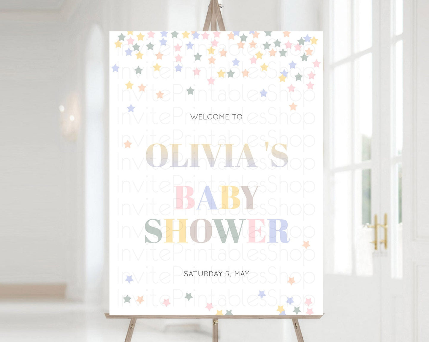 Star Baby Shower Welcome Board Pastel Stars Welcome Sign Shooting Star Rainbow Colorful Confetti Twinkle Little Star Welcome Sign D10795