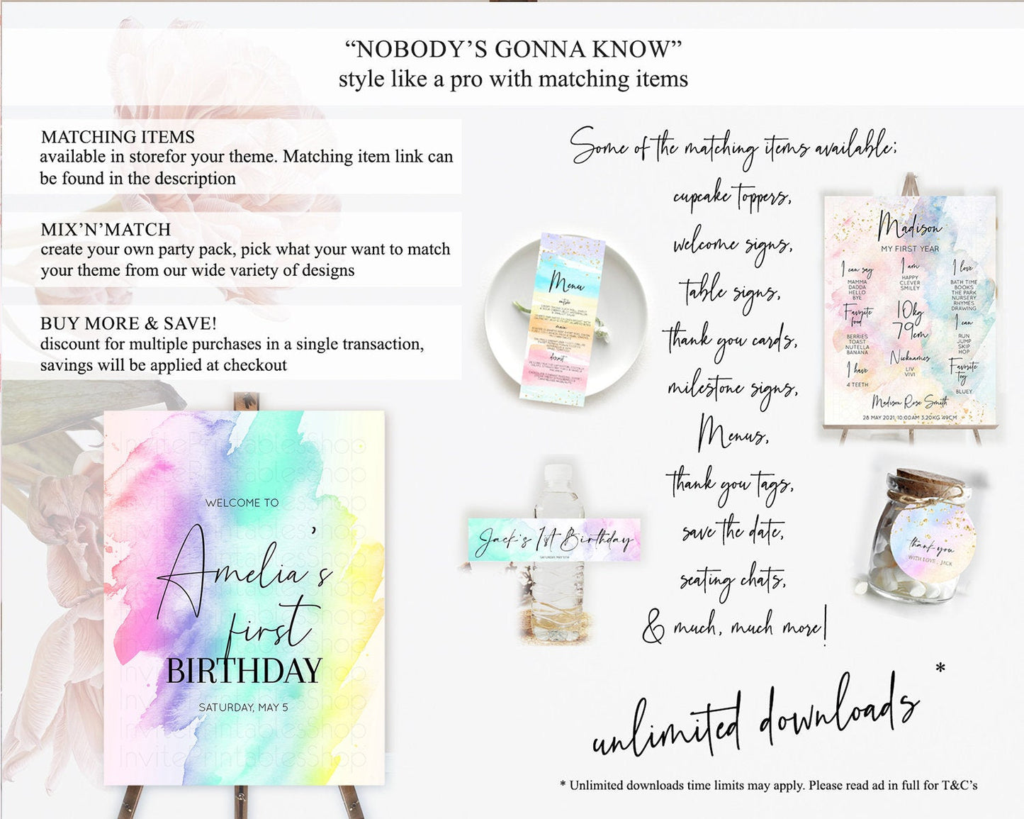 Pastel Welcome Sign Pastel Rainbow Welcome Sign Colorful Rainbow Confetti Watercolor Glitter Pastel First Birthday Welcome Sign D10231
