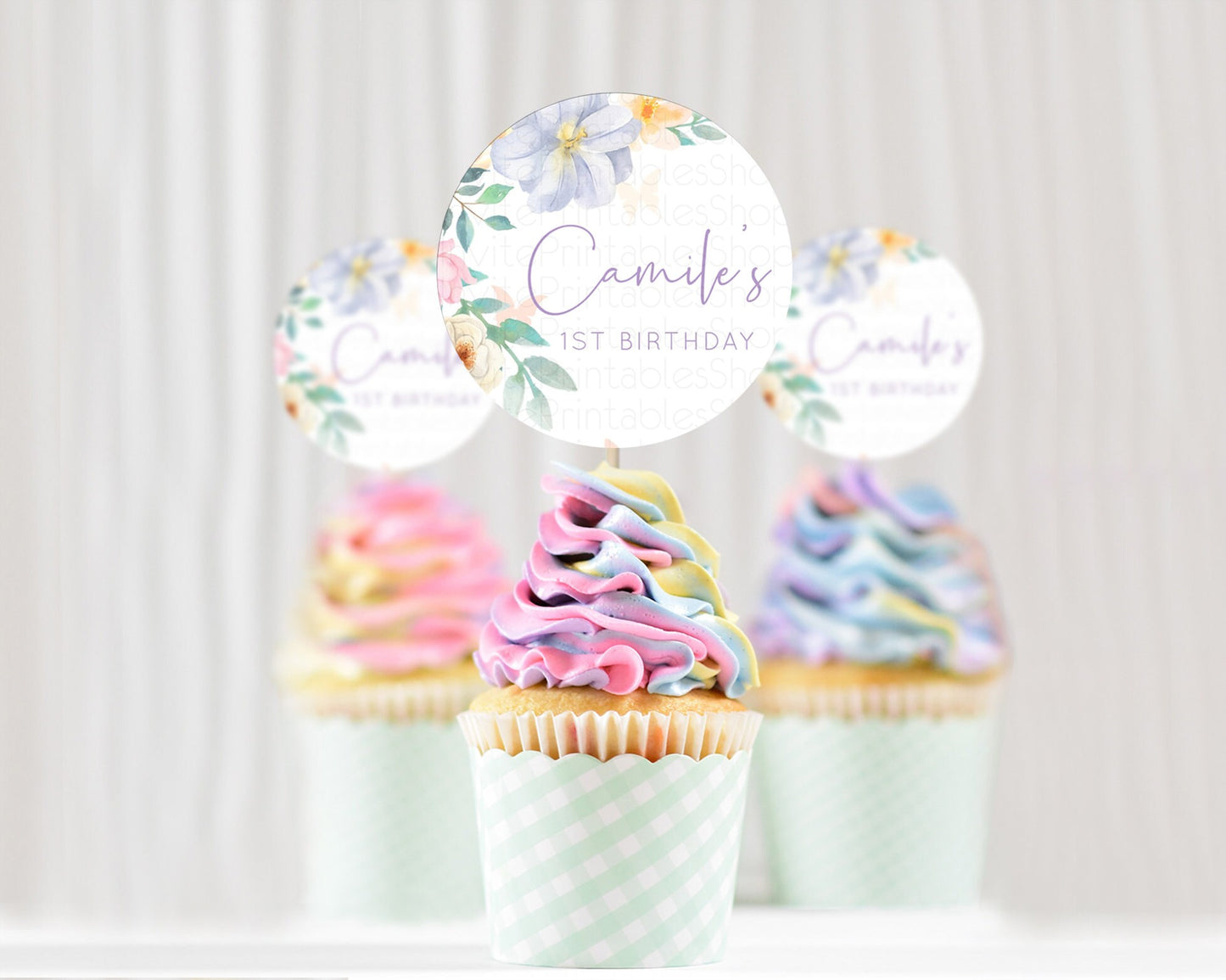 Secret Garden Cupcake Toppers Wildflower Cupcake Toppers Pastel Flowers Cupcake Toppers Enchanted Garden Boho Floral First Birthday D10472