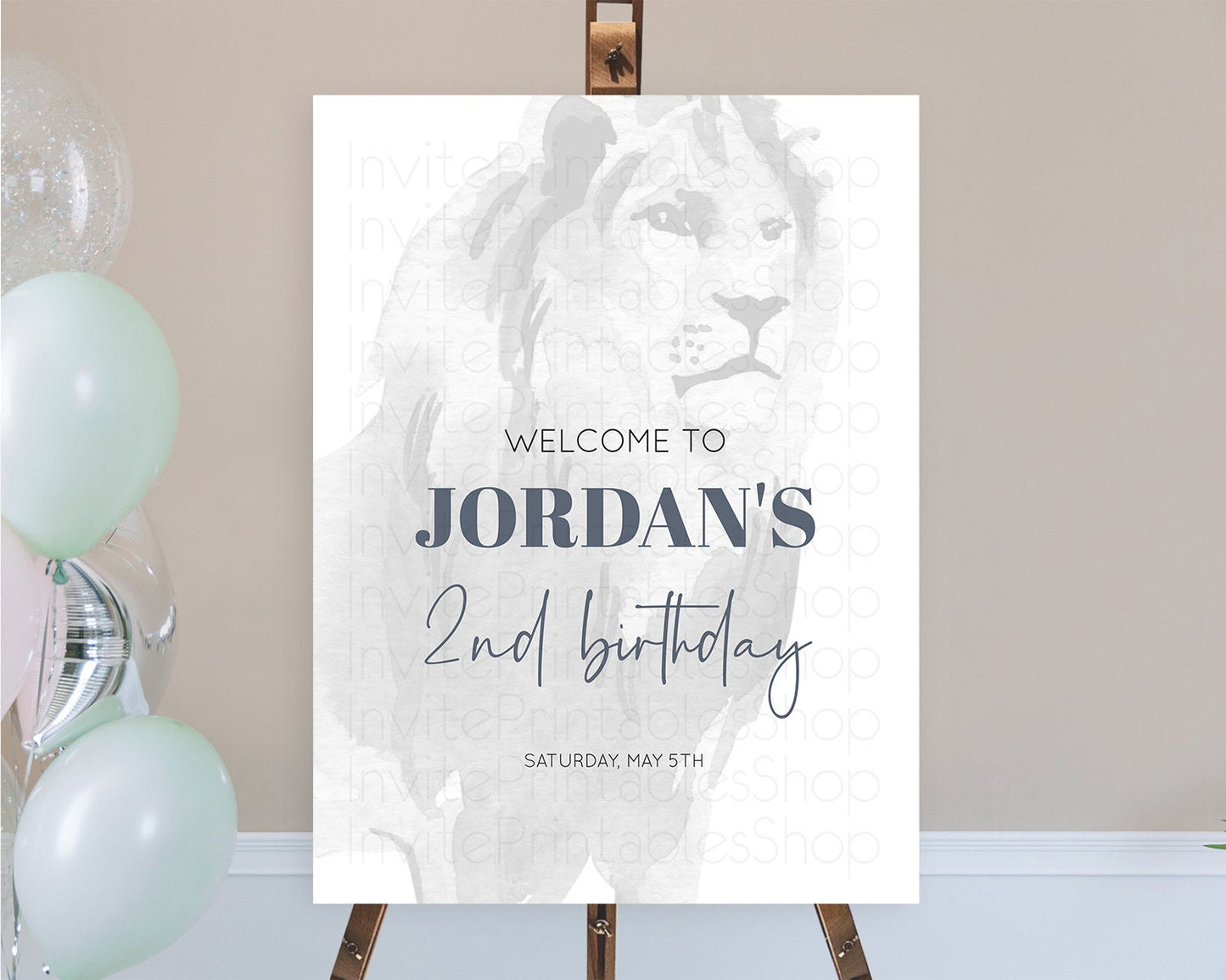 Lion Welcome Sign Lion Welcome Board Lion Party Welcome Poster Dried Palm Fern Safari Party Decor Lion First Birthday Welcome Sign D10299