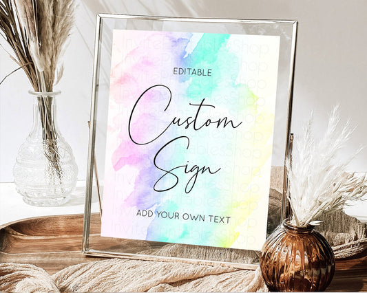 Editable Pastel Sign Ombre Table Sign Decor Pastel Ombre Rainbow Watercolor
