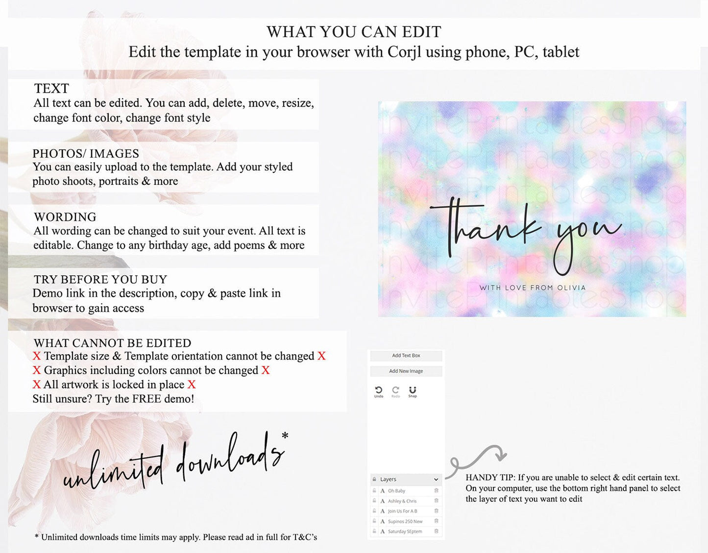 Pastel Thank You Rainbow Thank You Card Colorful Pastel Birthday Thank You Card Confetti Watercolor Pastel Teacher Thank You Cards D10694