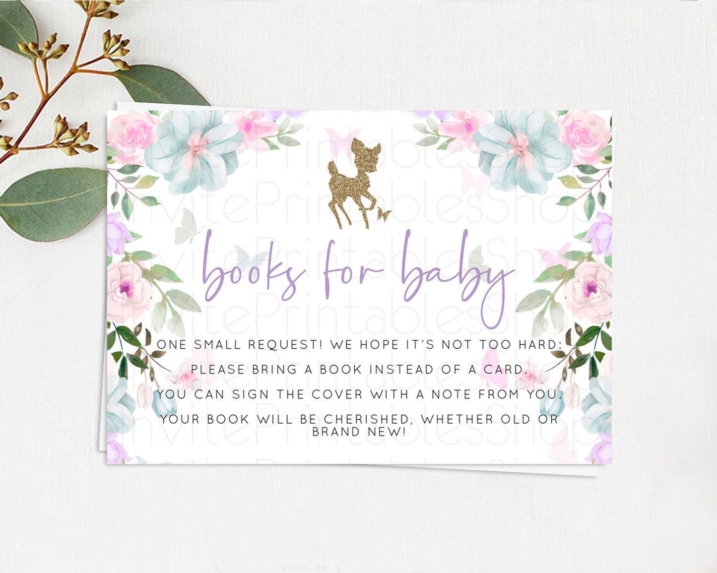Editable Fawn Books For Baby Card Deer Book Insert Floral Deer Book Card Enc