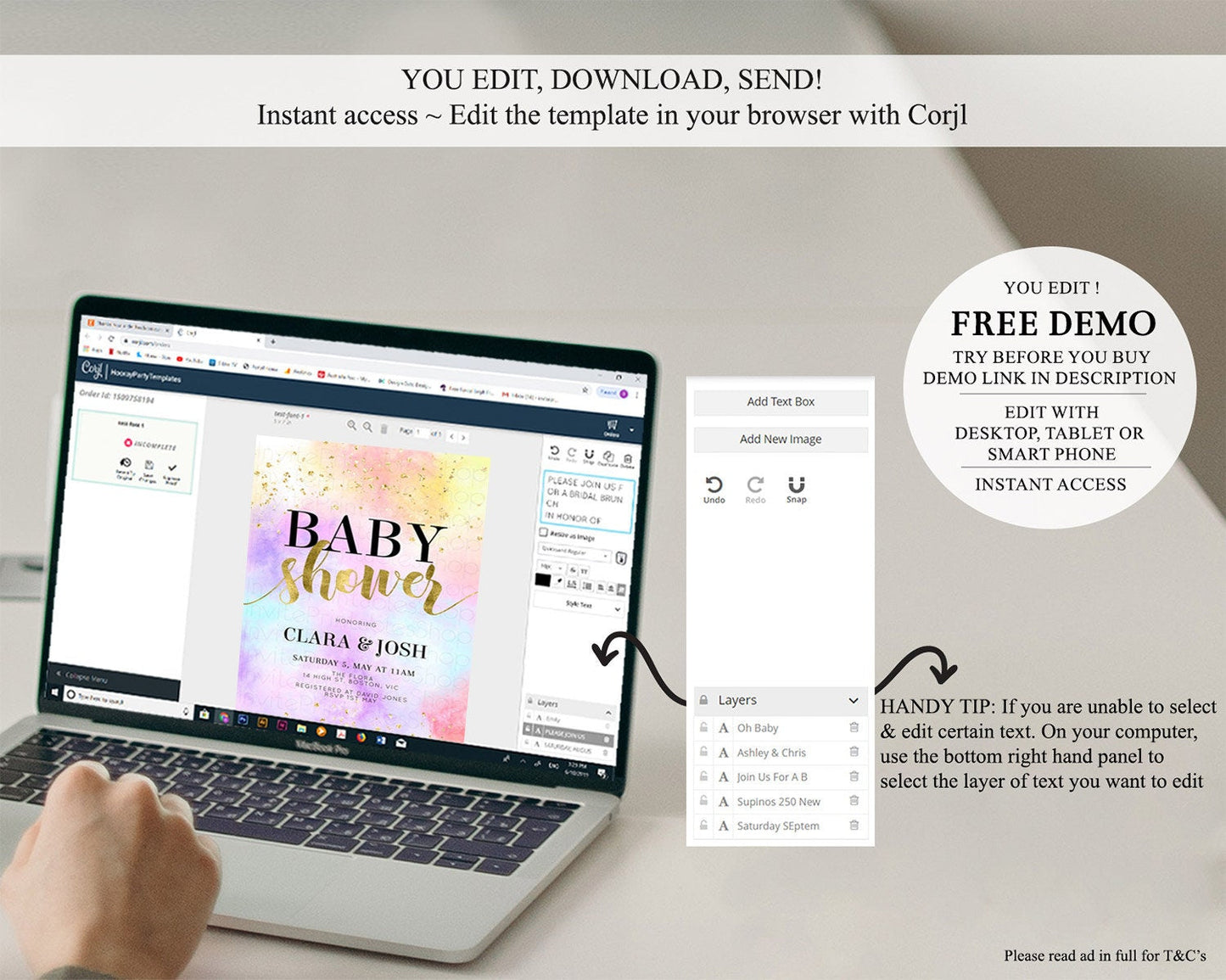 Pastel Baby Shower Invitation Rainbow Baby Shower Invitation Colorful Pastel Watercolor Invitation Gold Glitter Sprinkles Ombre D10435