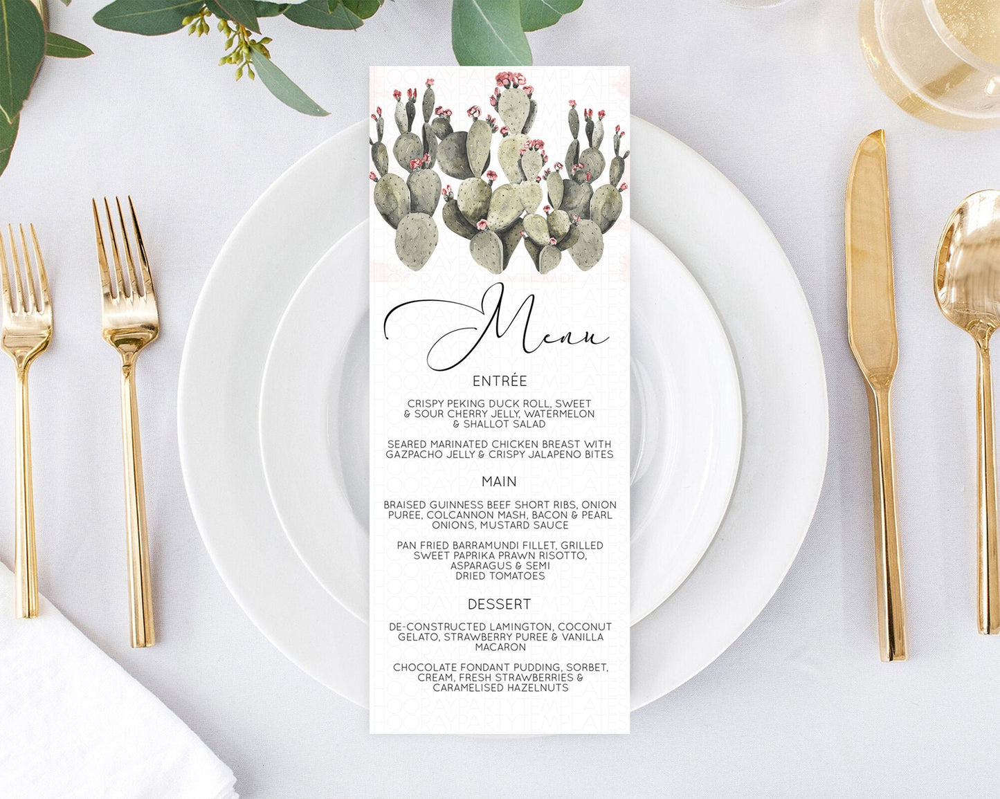 Prickly Pear Menu Template Prickly Pear Menu Cactus Table Decor Tropical Fiesta Party Cactus Dinner Dessert Food Menu D11052