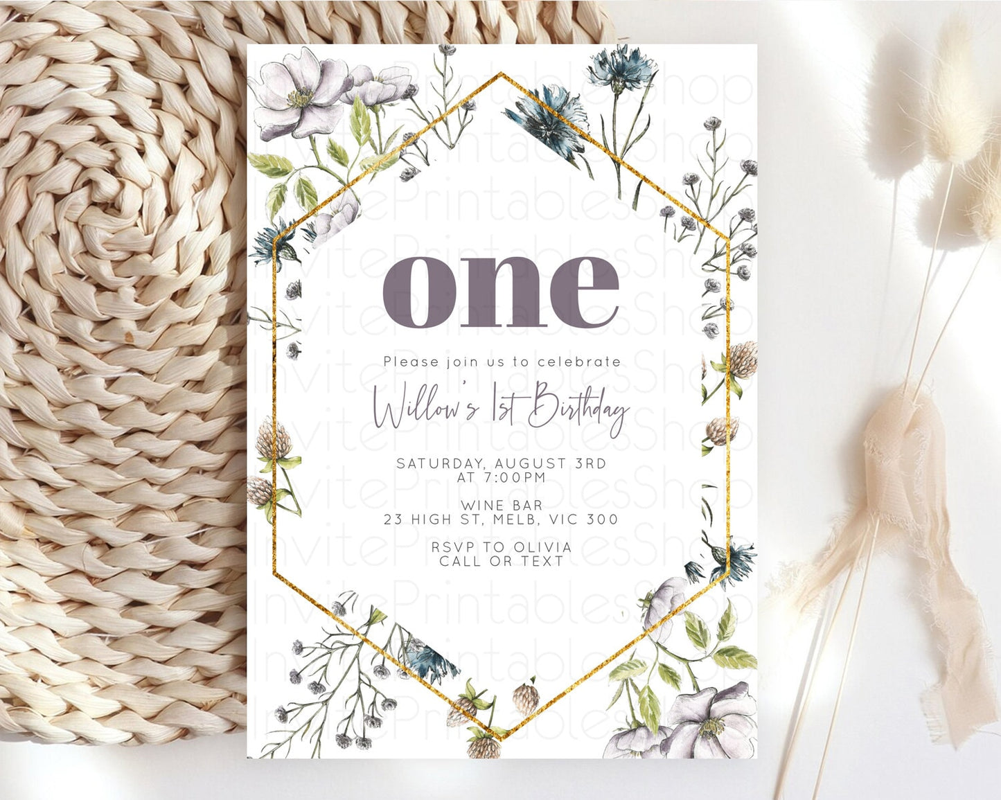 Secret Garden Invitation Wildflower Birthday Invitation Pastel Flowers Invite Enchanted Garden Boho Floral 3rd 2nd First Birthday D11002